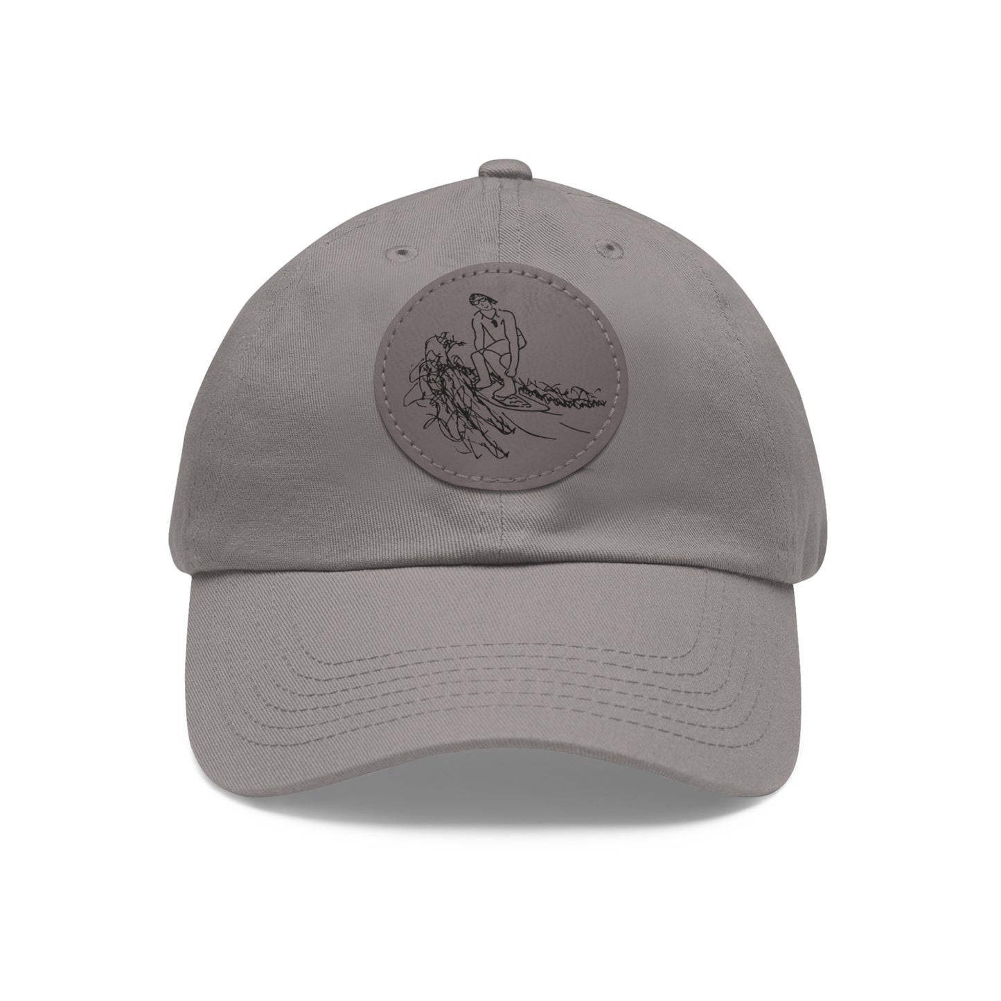 Embroidered Hat With Leather Patch - Surf Sketch