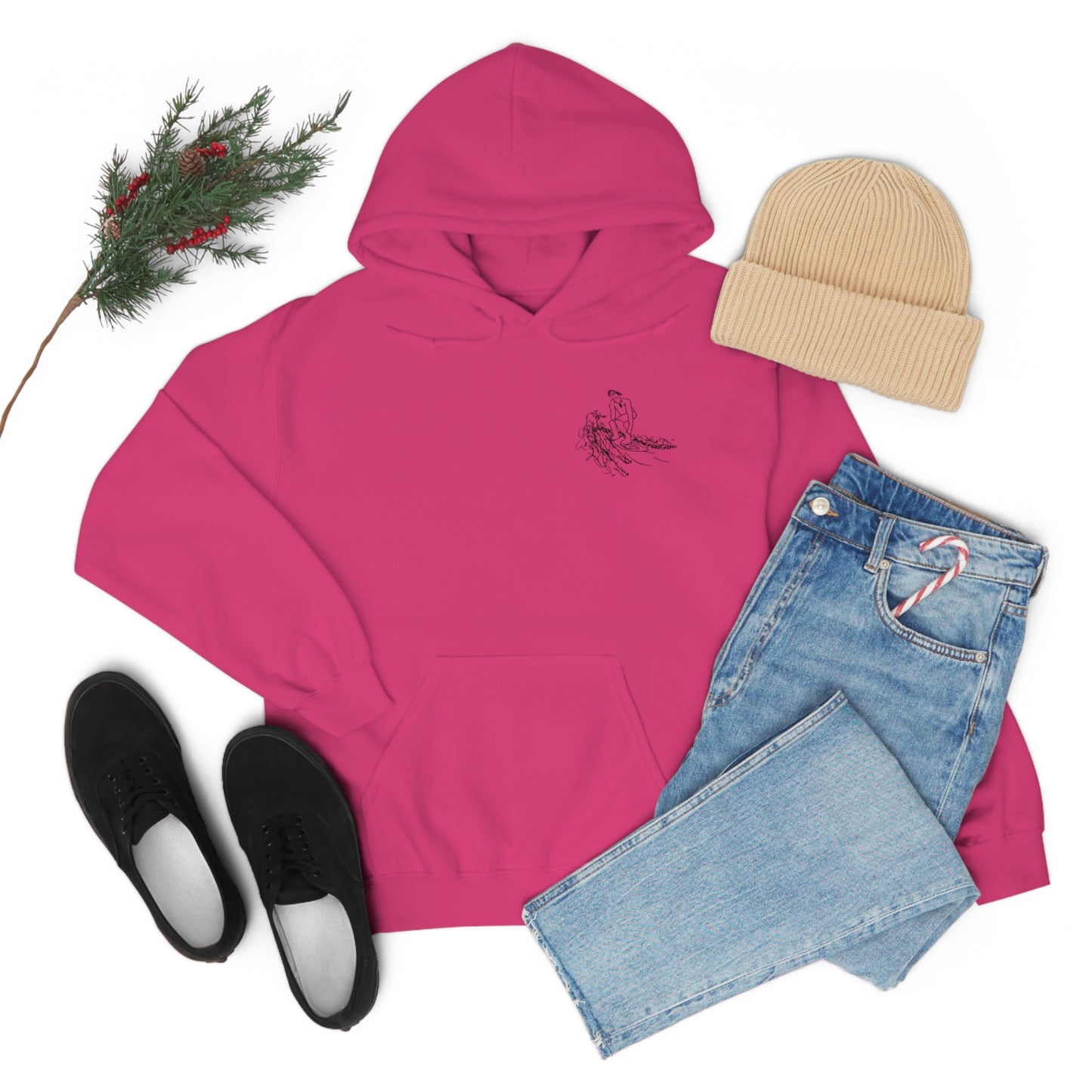 Surf Sketch Patch, Malibu Wakesetter - Lac LaBelle Unisex Heavyweight Hooded Sweatshirt