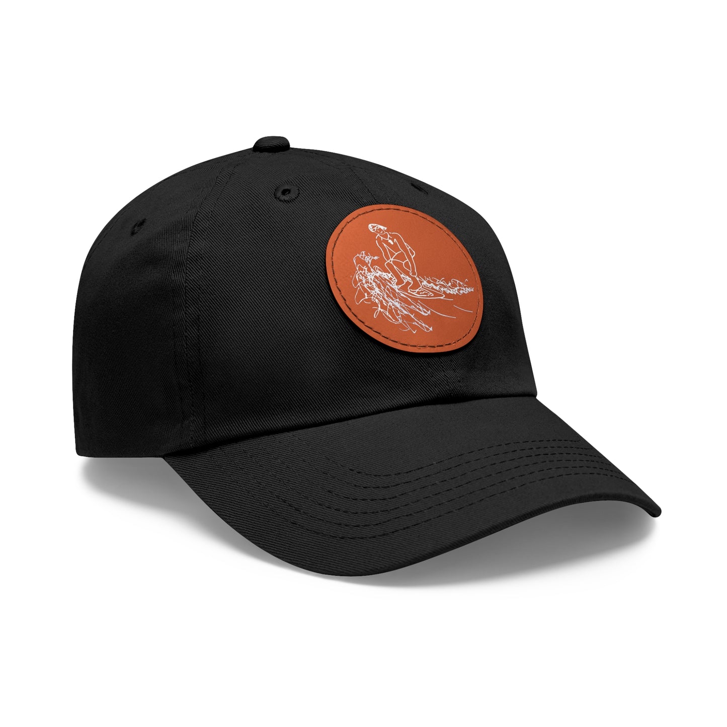 Embroidered Hat With Leather Patch - Surf Sketch