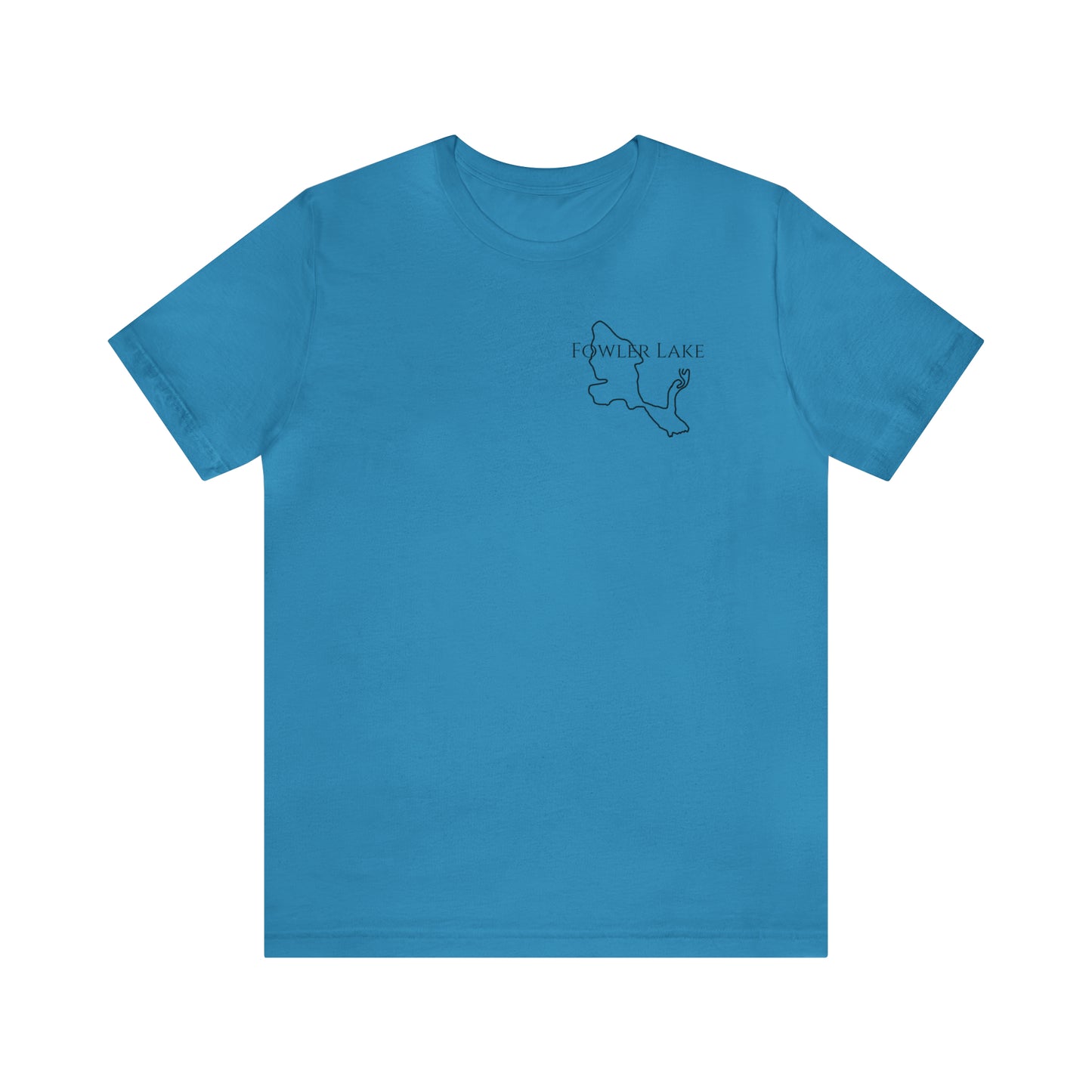 Fowler Lake front, Fishing with Blue Background - Bella & Canvas Unisex Short Sleeve Tee