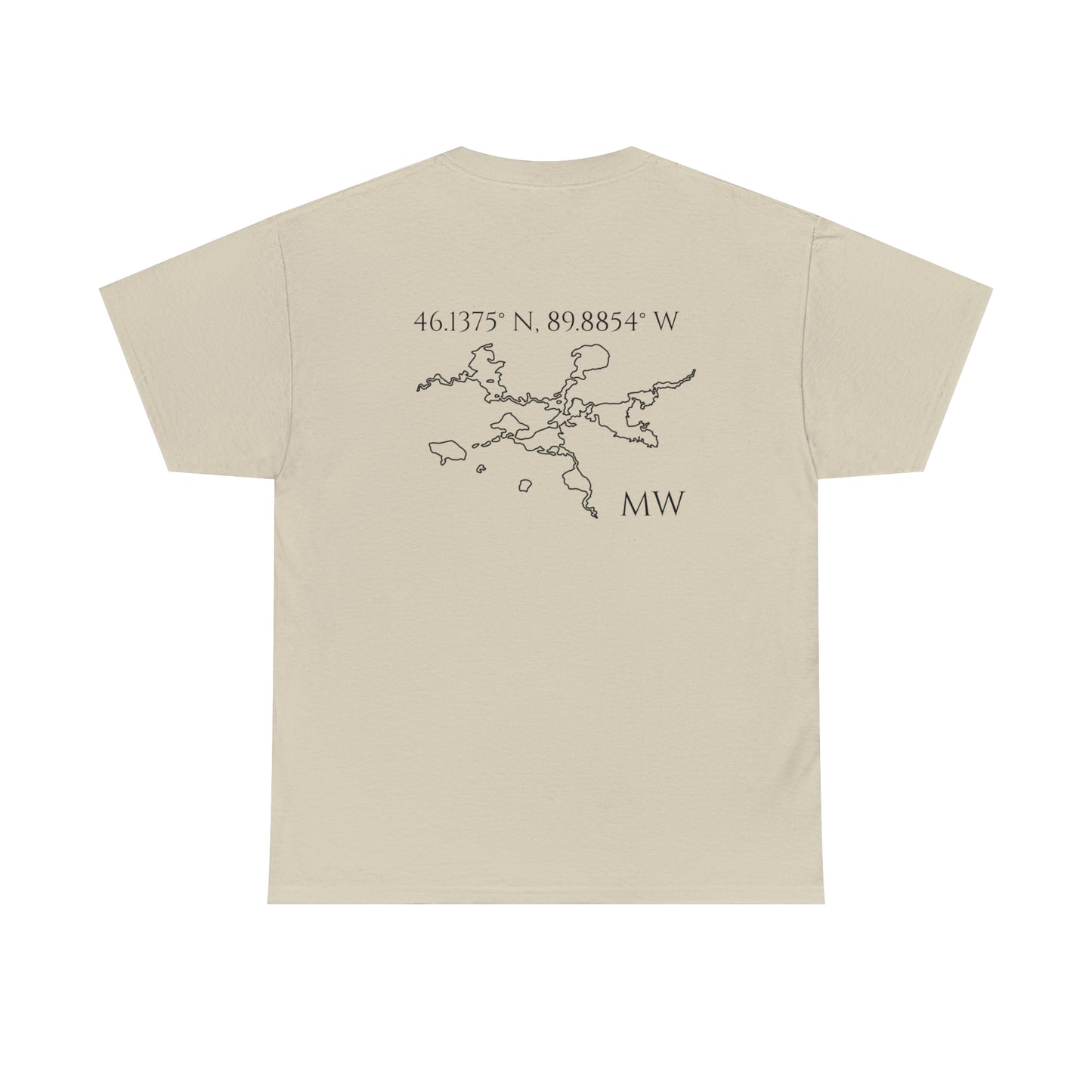 Manitowish Waters Sailboat Patch and Coordinates - Unisex Heavy Tee Shirt