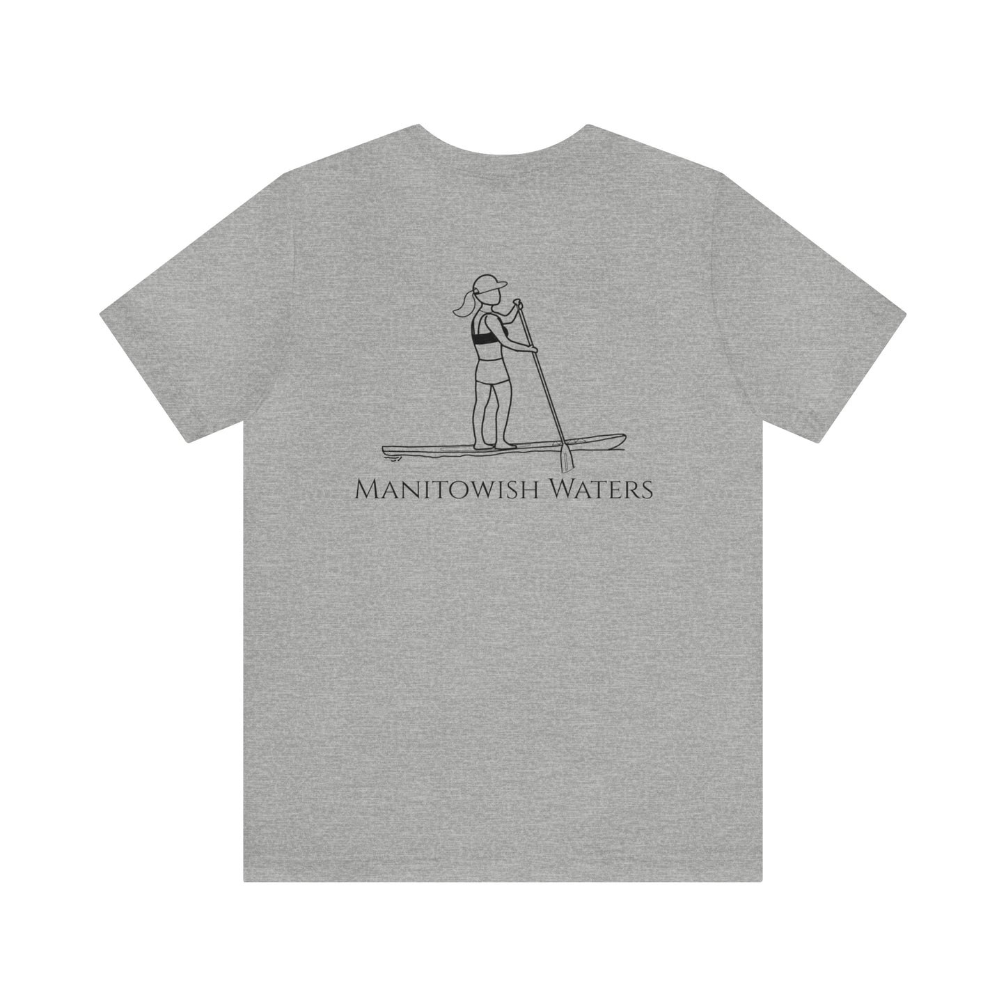 Paddle Board Female Back - Manitowish Waters Unisex Lightweight Short Sleeve Tee