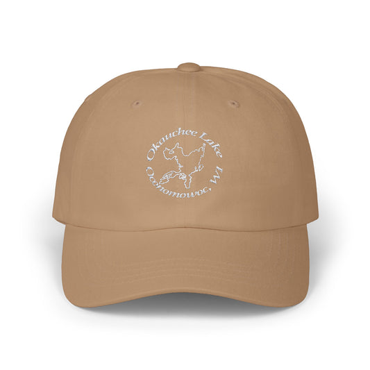 Okauchee Lake Embroidered White Circle Classic Dad Cap