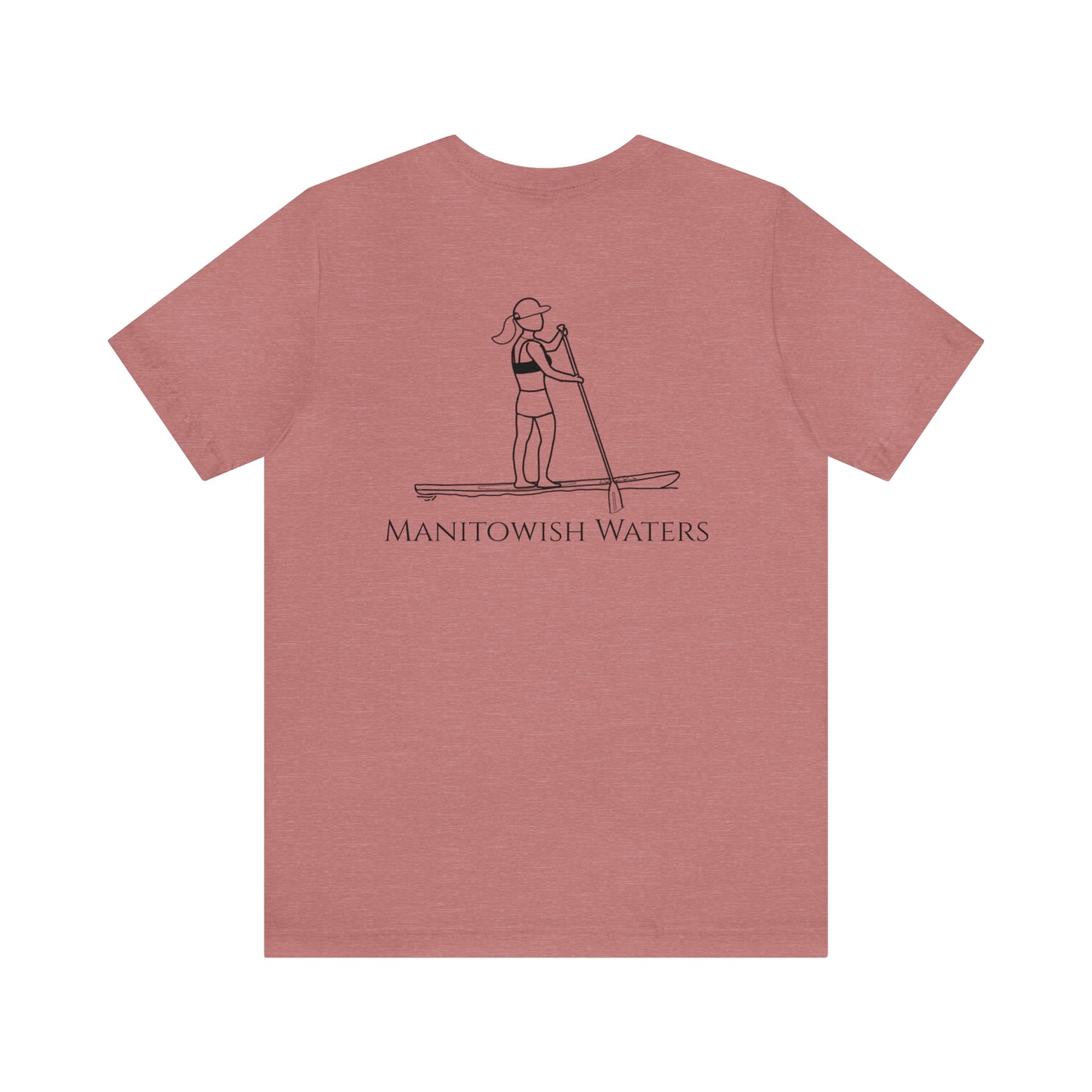 Paddle Board Female Back - Manitowish Waters Unisex Lightweight Short Sleeve Tee