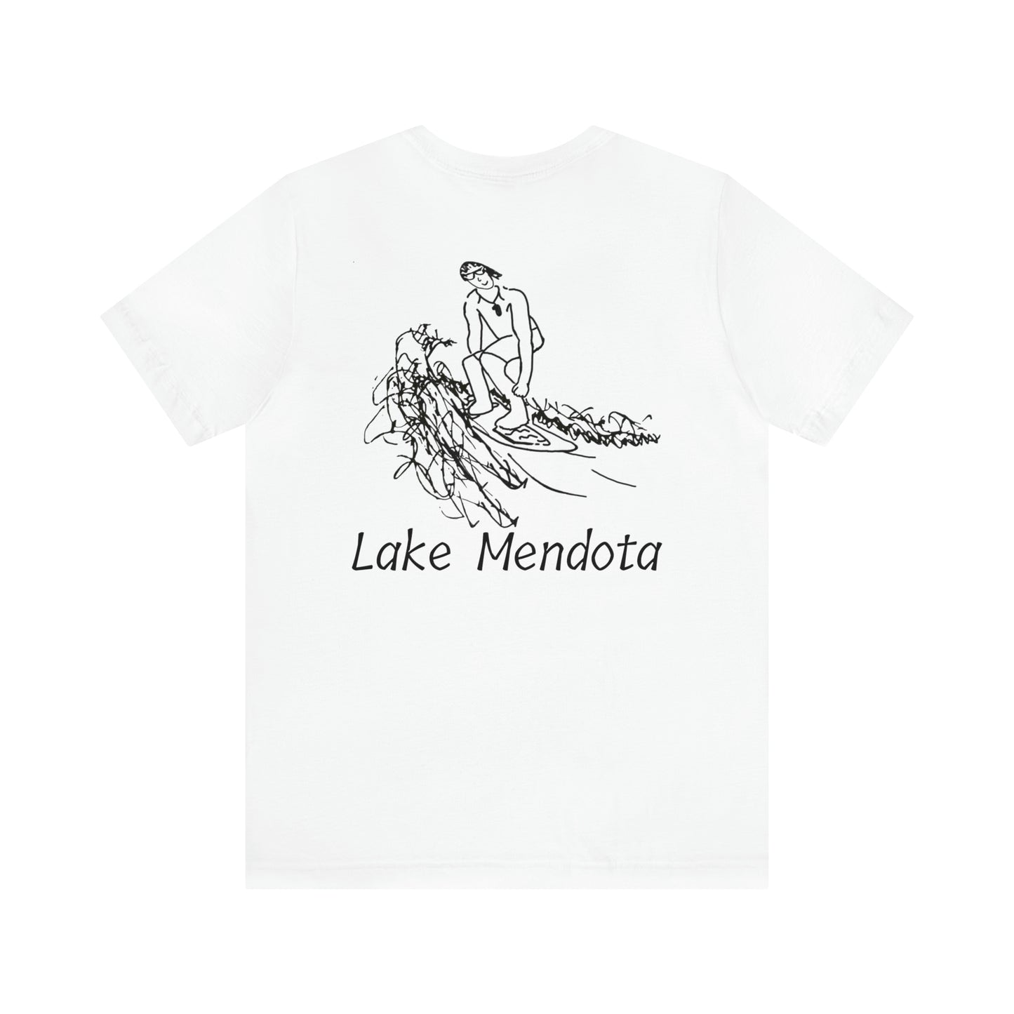 Lake Mendota, Bottle Front & Surfing Sketch - Unisex Lightweight Short Sleeve Tee