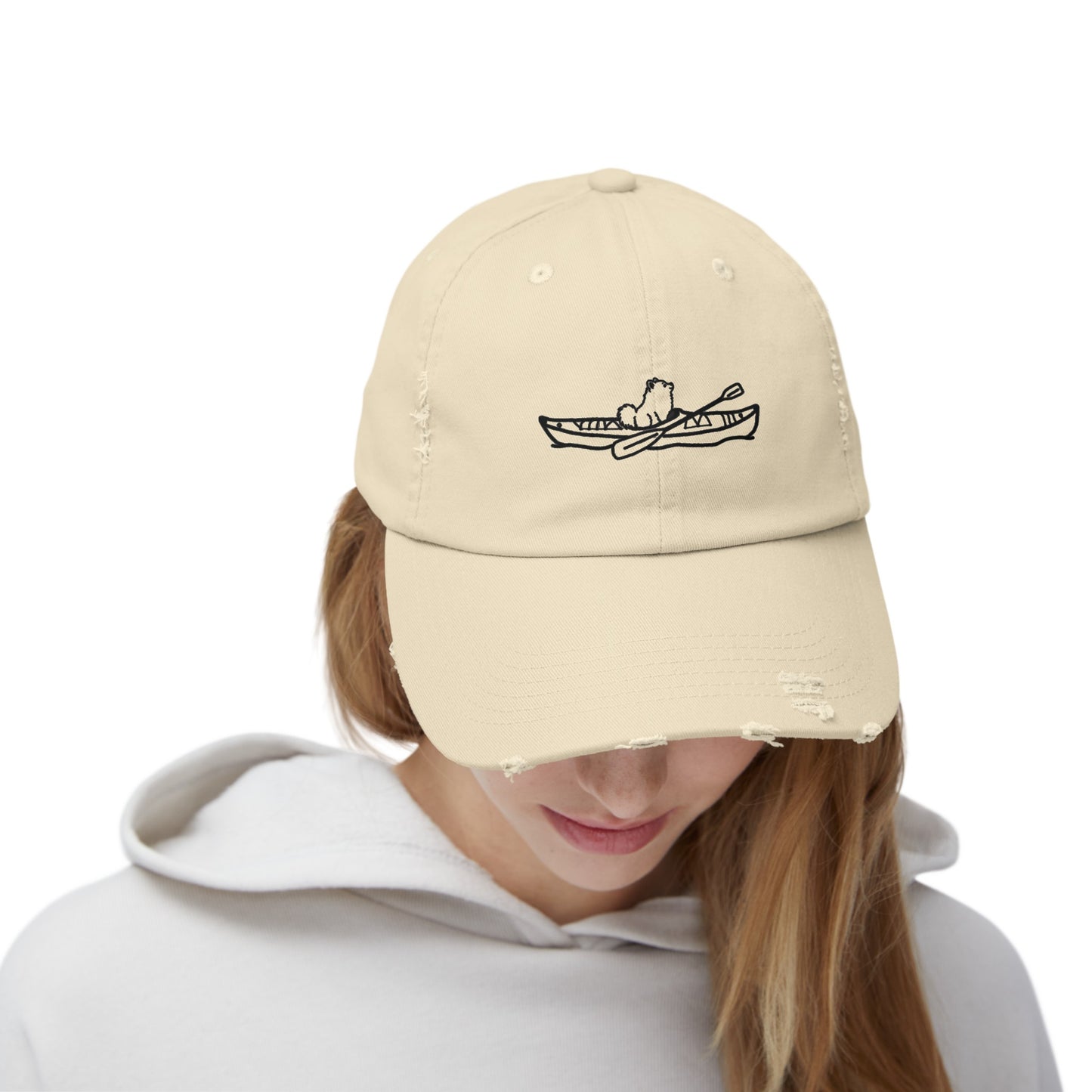 Kayak Dog Pomeranian Unisex Distressed Cap