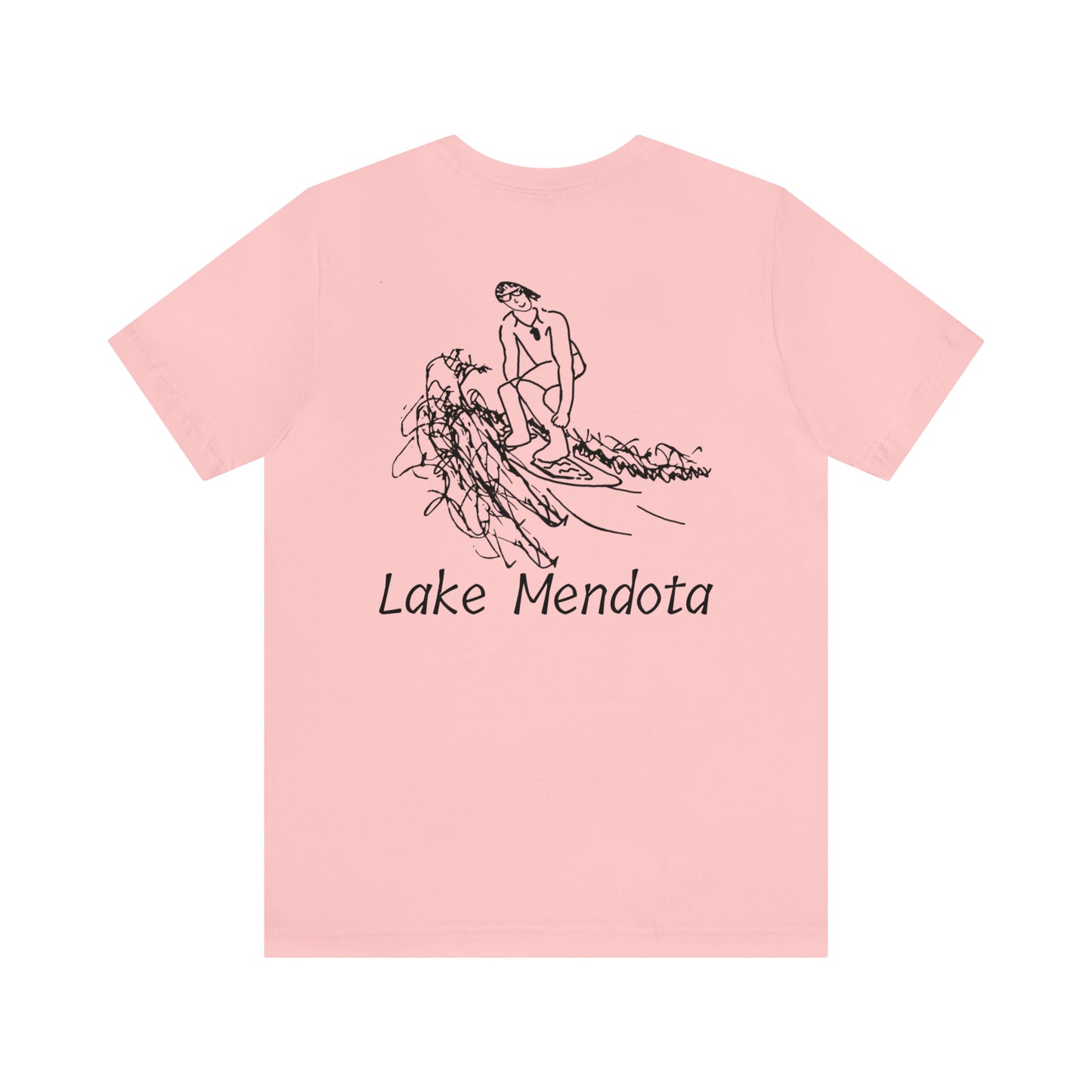 Lake Mendota, Bottle Front & Surfing Sketch - Unisex Lightweight Short Sleeve Tee