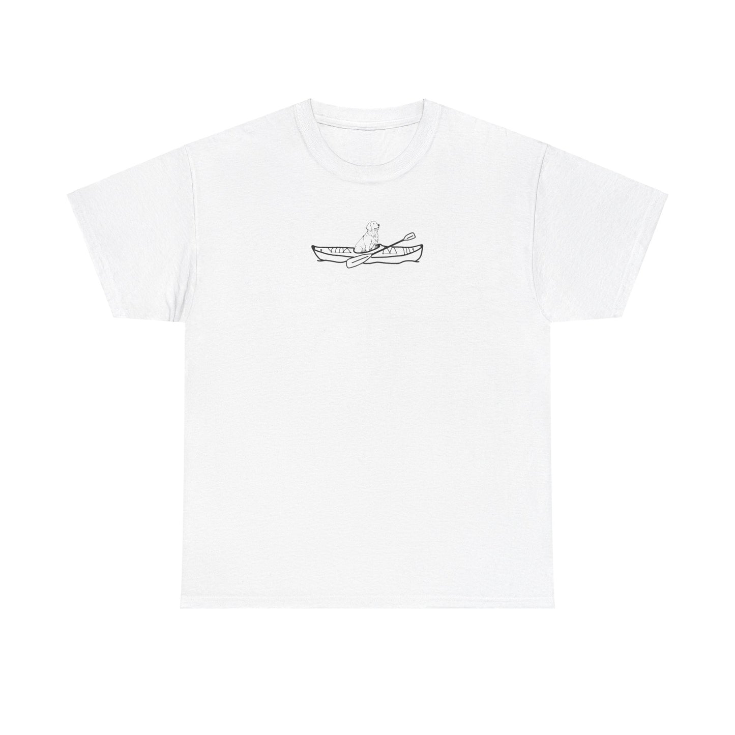 Unisex Heavy Cotton Tee (Kayak Dog Golden Retriever Design)