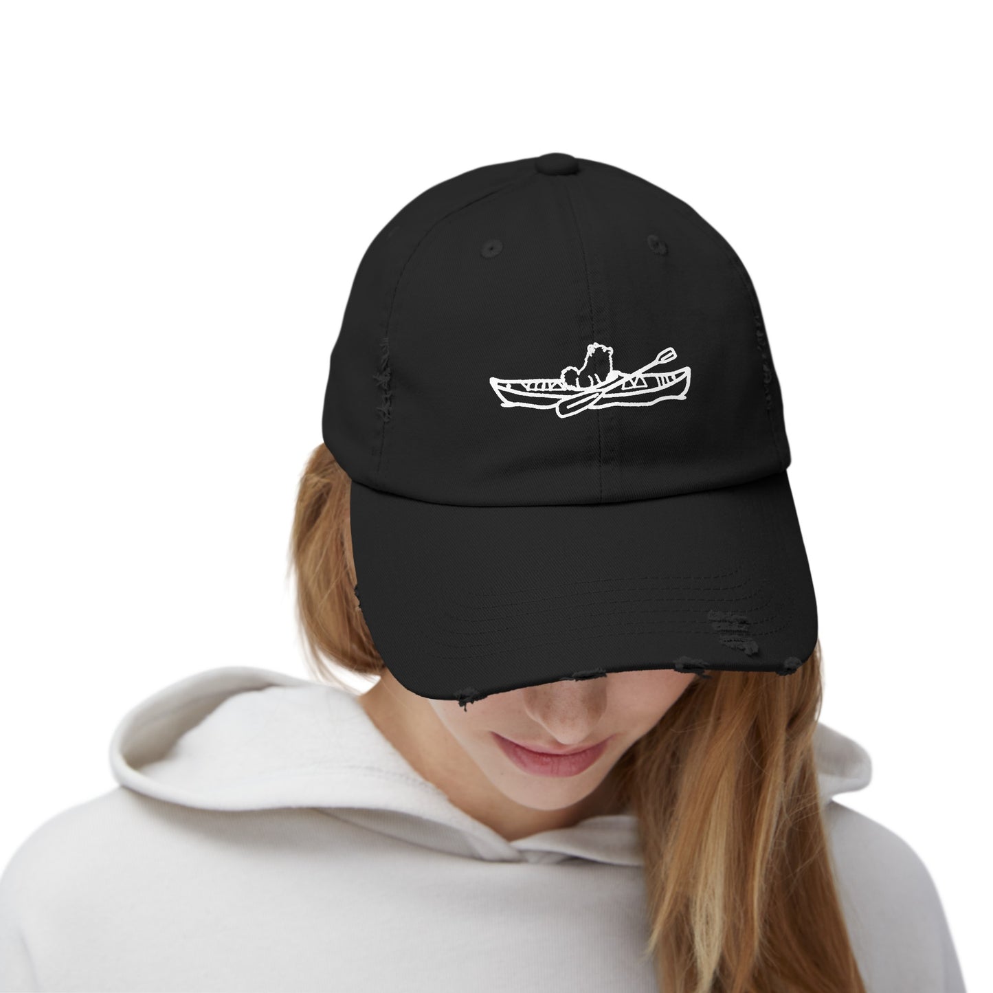 Kayak Dog Pomeranian Unisex Distressed Cap