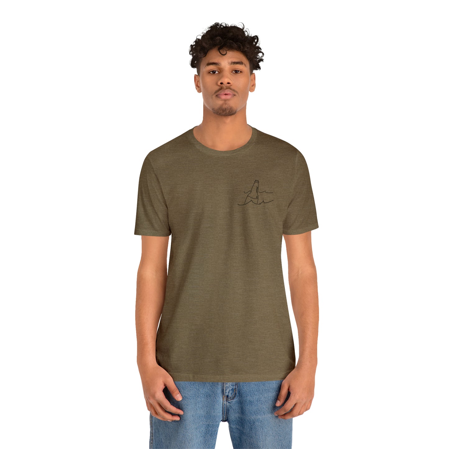 Lac LaBelle, Bottle Front & Surfing Sketch -Unisex Lightweight Short Sleeve Tee