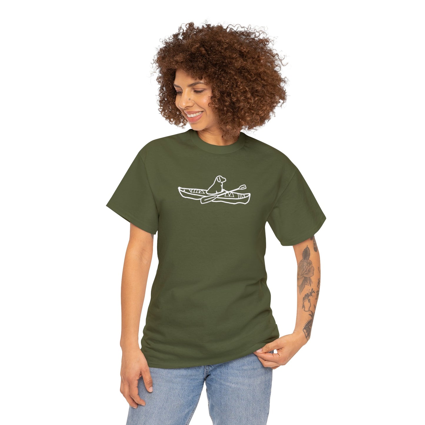 Unisex Heavy Tee Shirt - Kayak Dog