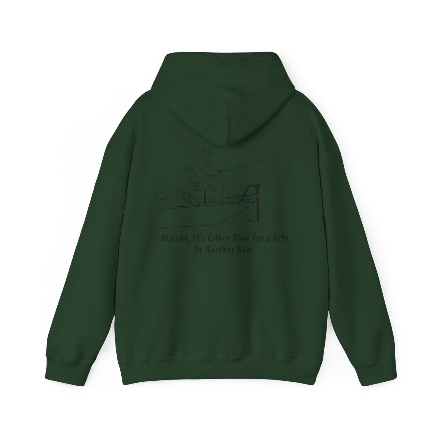 Unisex Heavy Blend Hooded Sweatshirt (Trolling Motor Fishing, Bite or Beer Design)