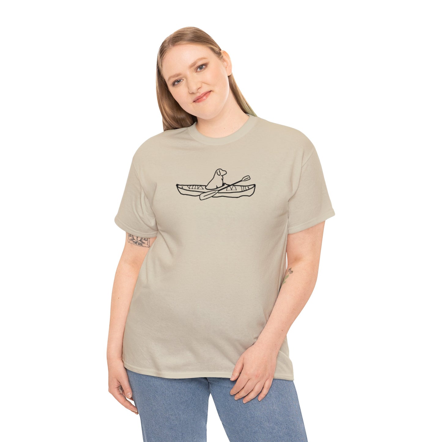 Unisex Heavy Tee Shirt - Kayak Dog