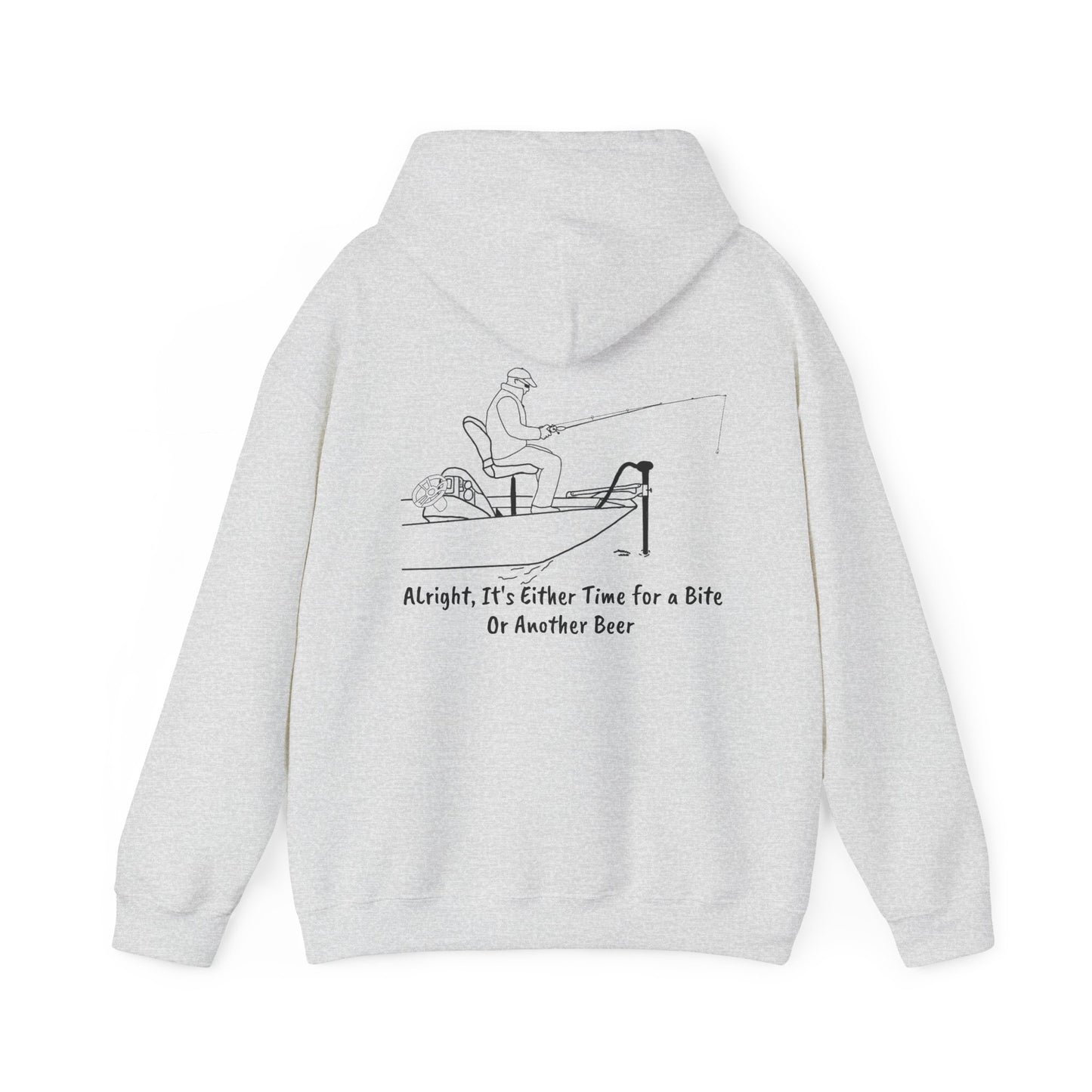 Unisex Heavy Blend Hooded Sweatshirt (Trolling Motor Fishing, Bite or Beer Design)