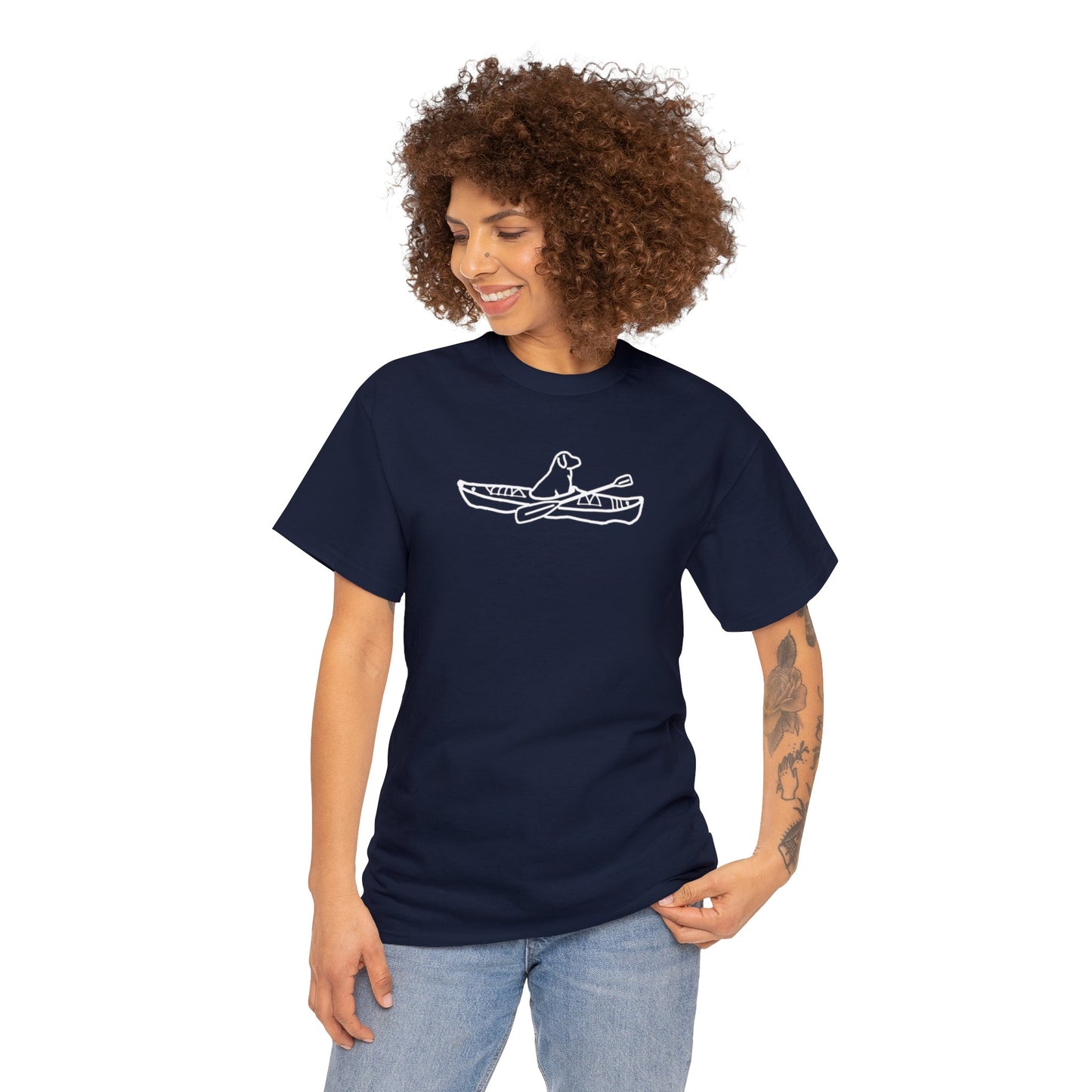 Unisex Heavy Tee Shirt - Kayak Dog