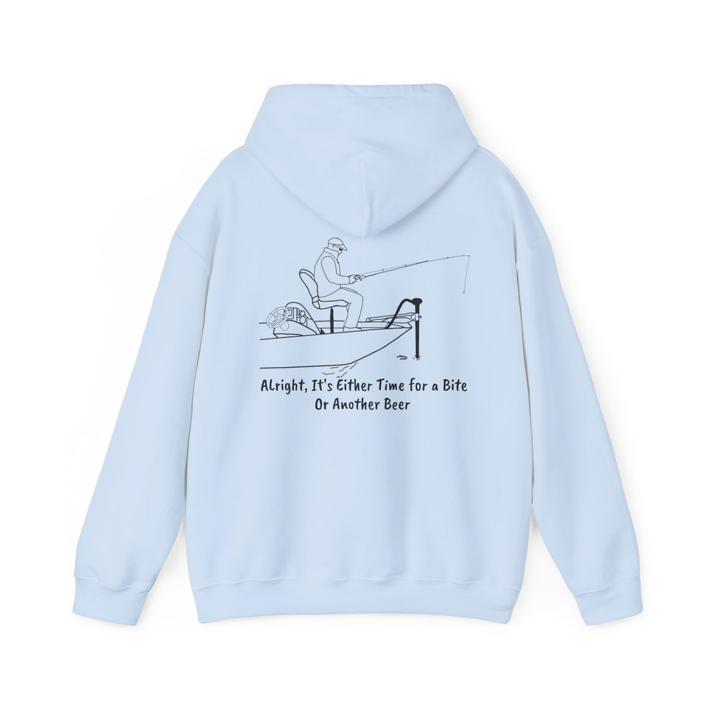 Unisex Heavy Blend Hooded Sweatshirt (Trolling Motor Fishing, Bite or Beer Design)