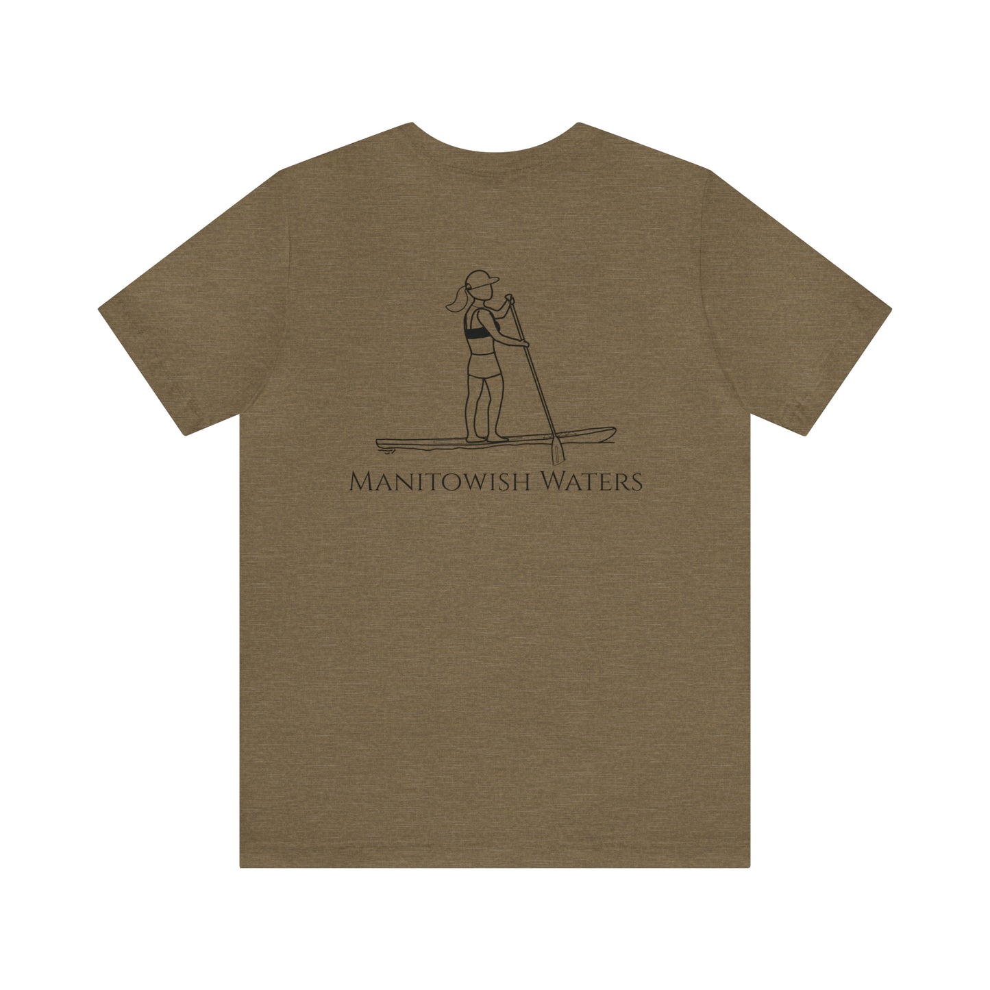 Paddle Board Female Back - Manitowish Waters Unisex Lightweight Short Sleeve Tee