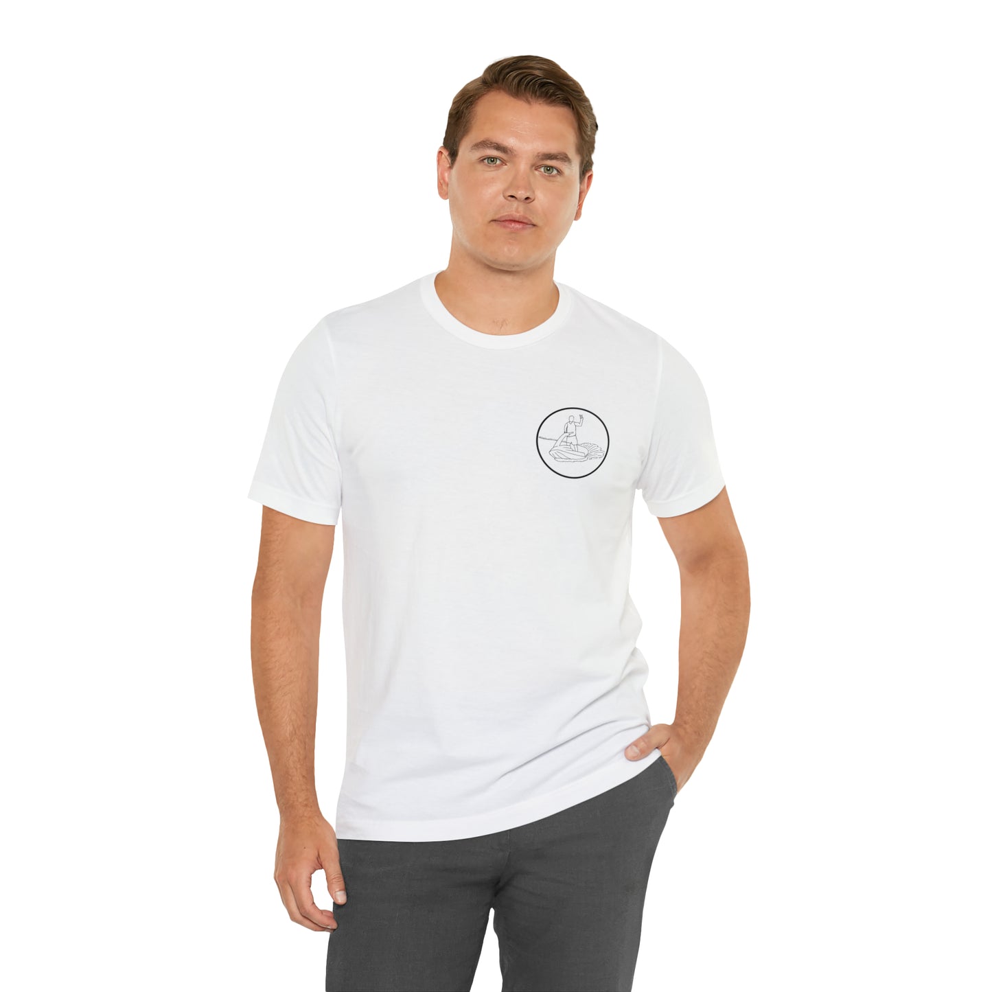 Standup Jetski Front, 2008 Malibu Wakesetter - Okauchee Lake Unisex Lightweight Short Sleeve Tee