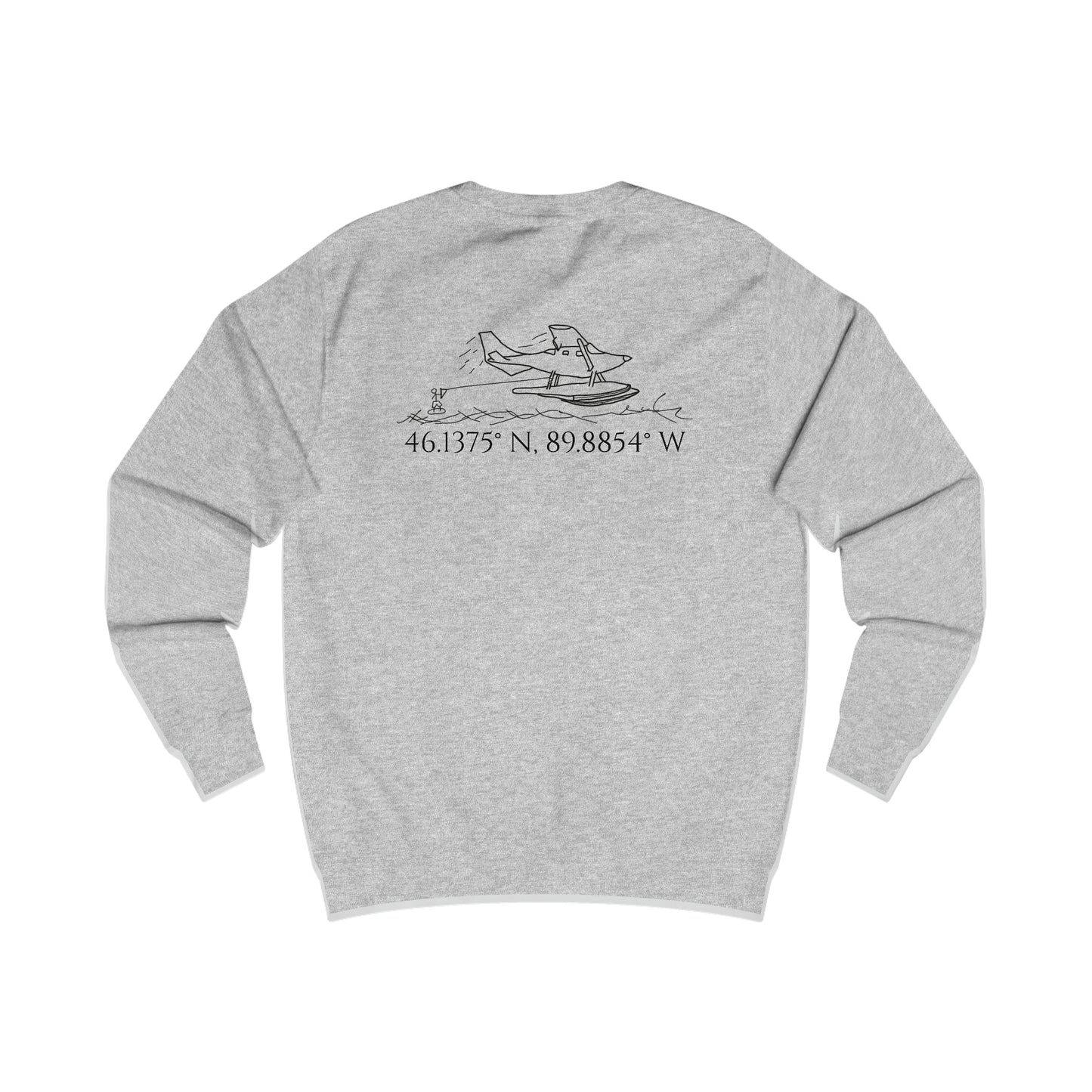Manitowish Waters Float Plane With Coordinates - Men's Crewneck