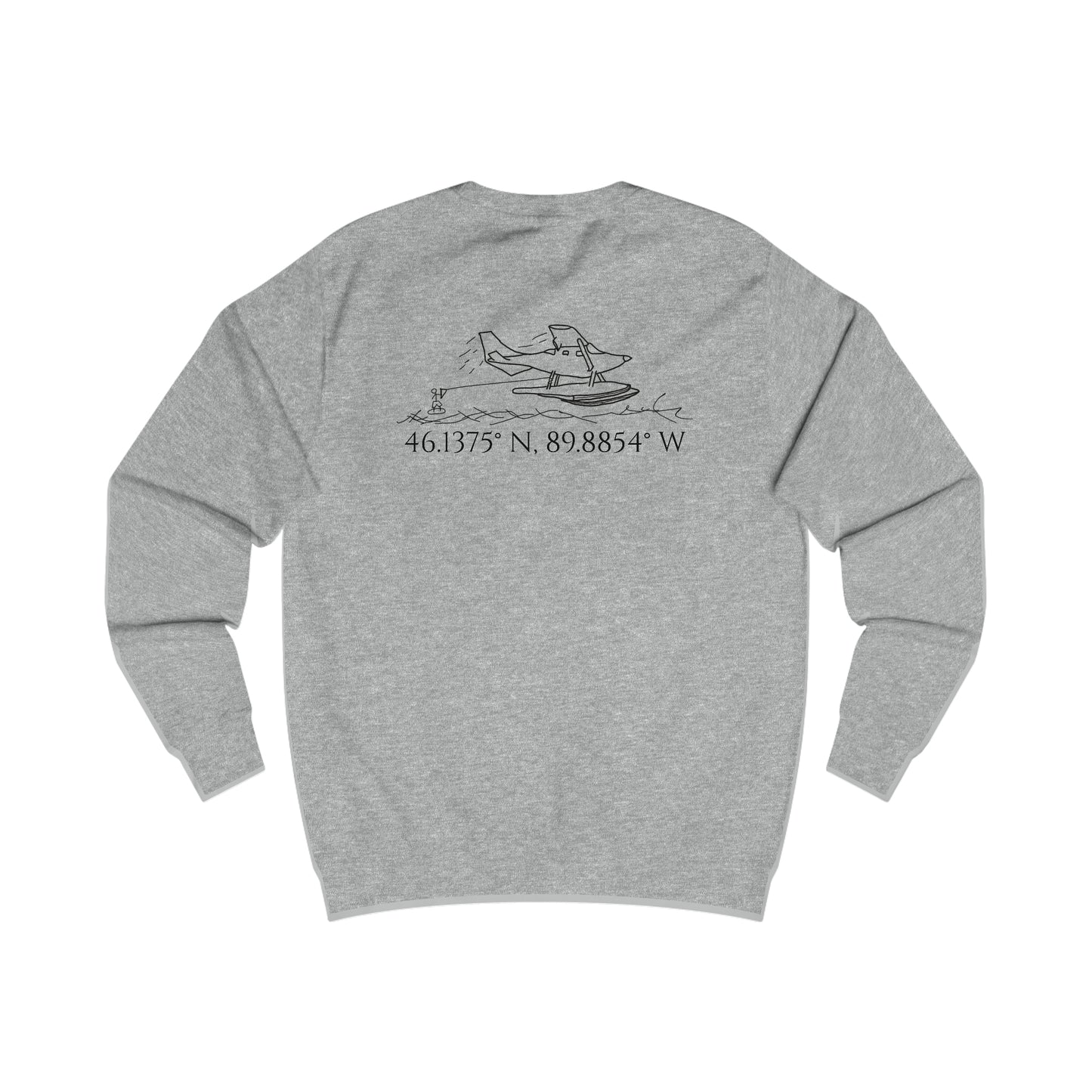 Manitowish Waters Float Plane With Coordinates - Men's Crewneck