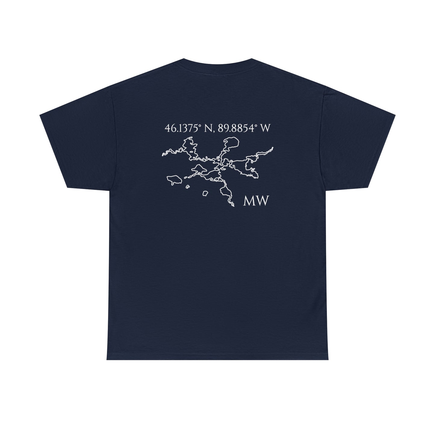 Manitowish Waters Sailboat Patch and Coordinates - Unisex Heavy Tee Shirt