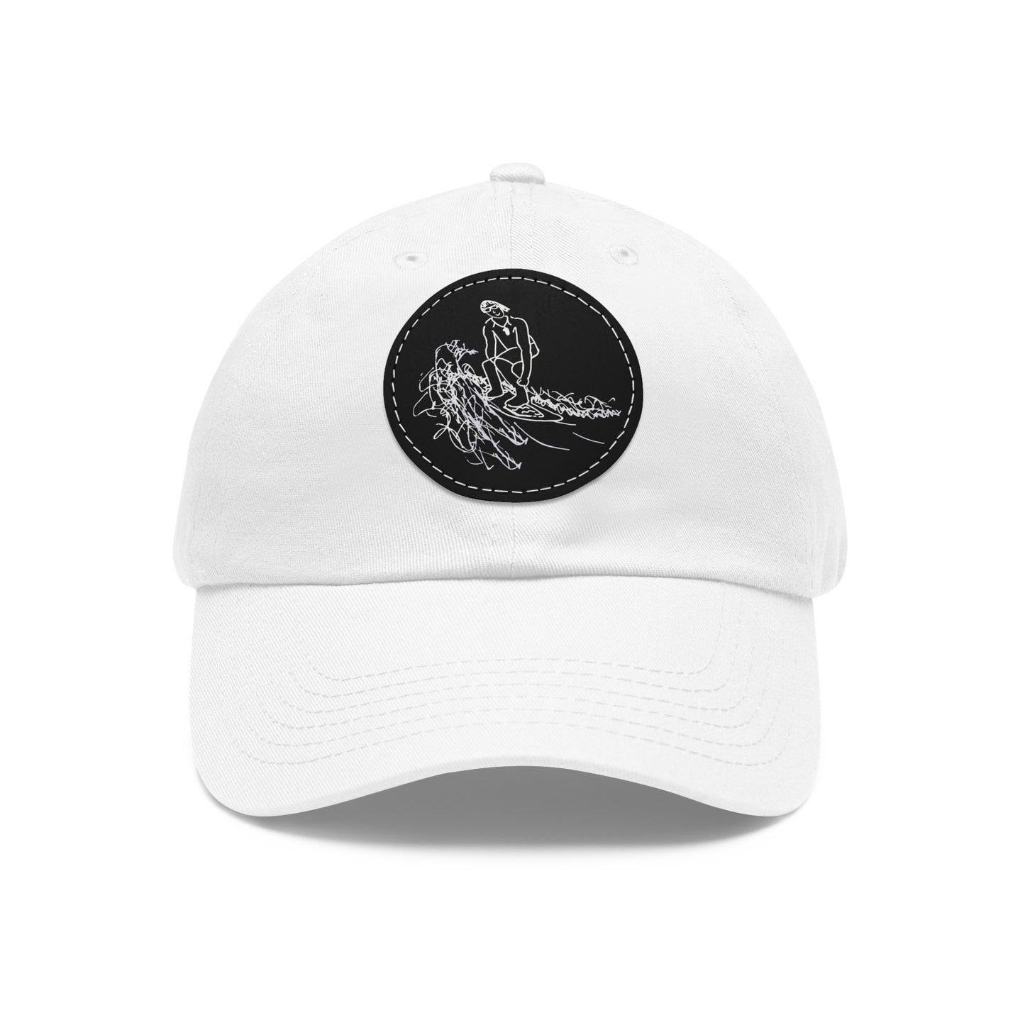 Embroidered Hat With Leather Patch - Surf Sketch