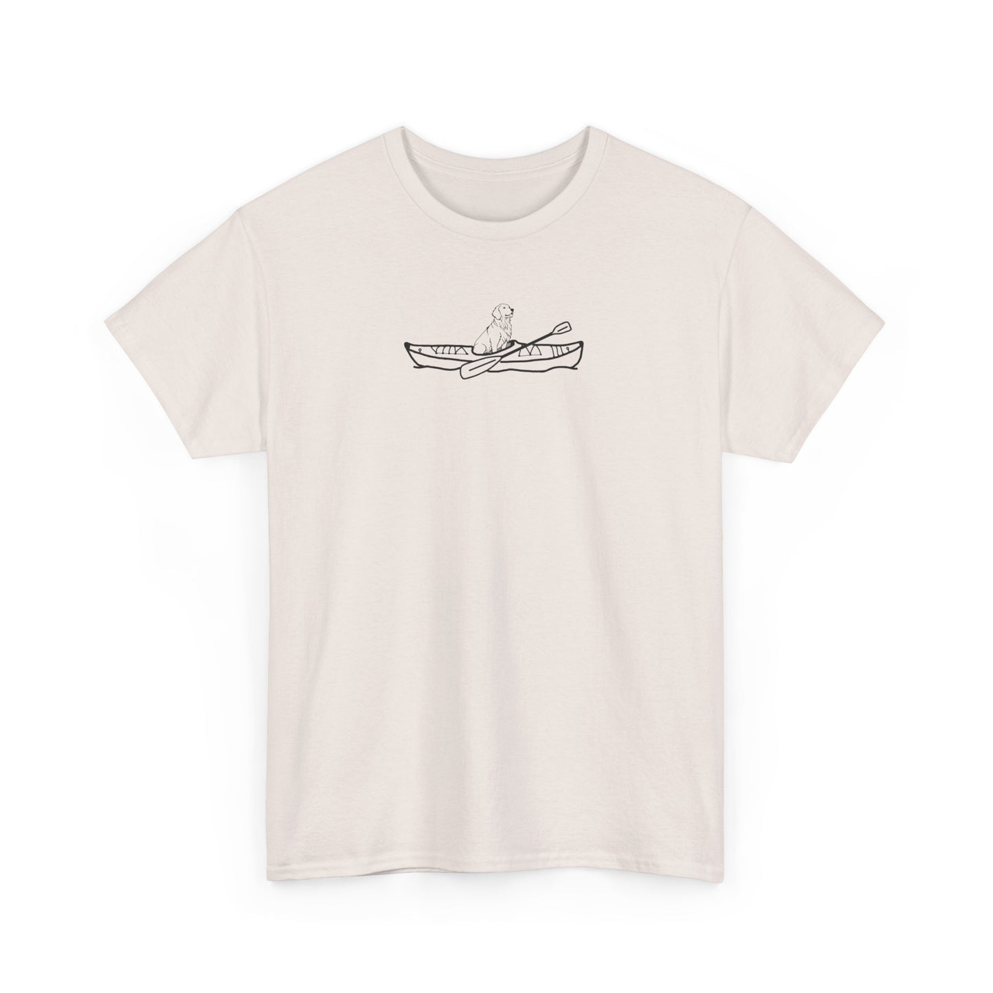 Unisex Heavy Cotton Tee (Kayak Dog Golden Retriever Design)