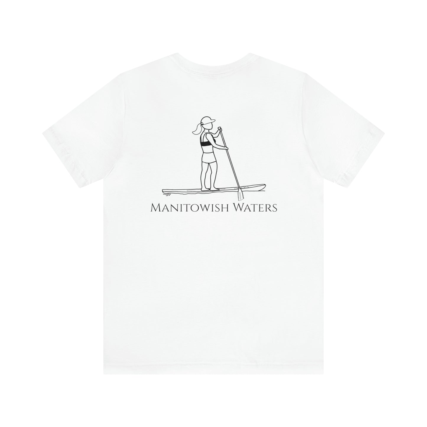 Paddle Board Female Back - Manitowish Waters Unisex Lightweight Short Sleeve Tee