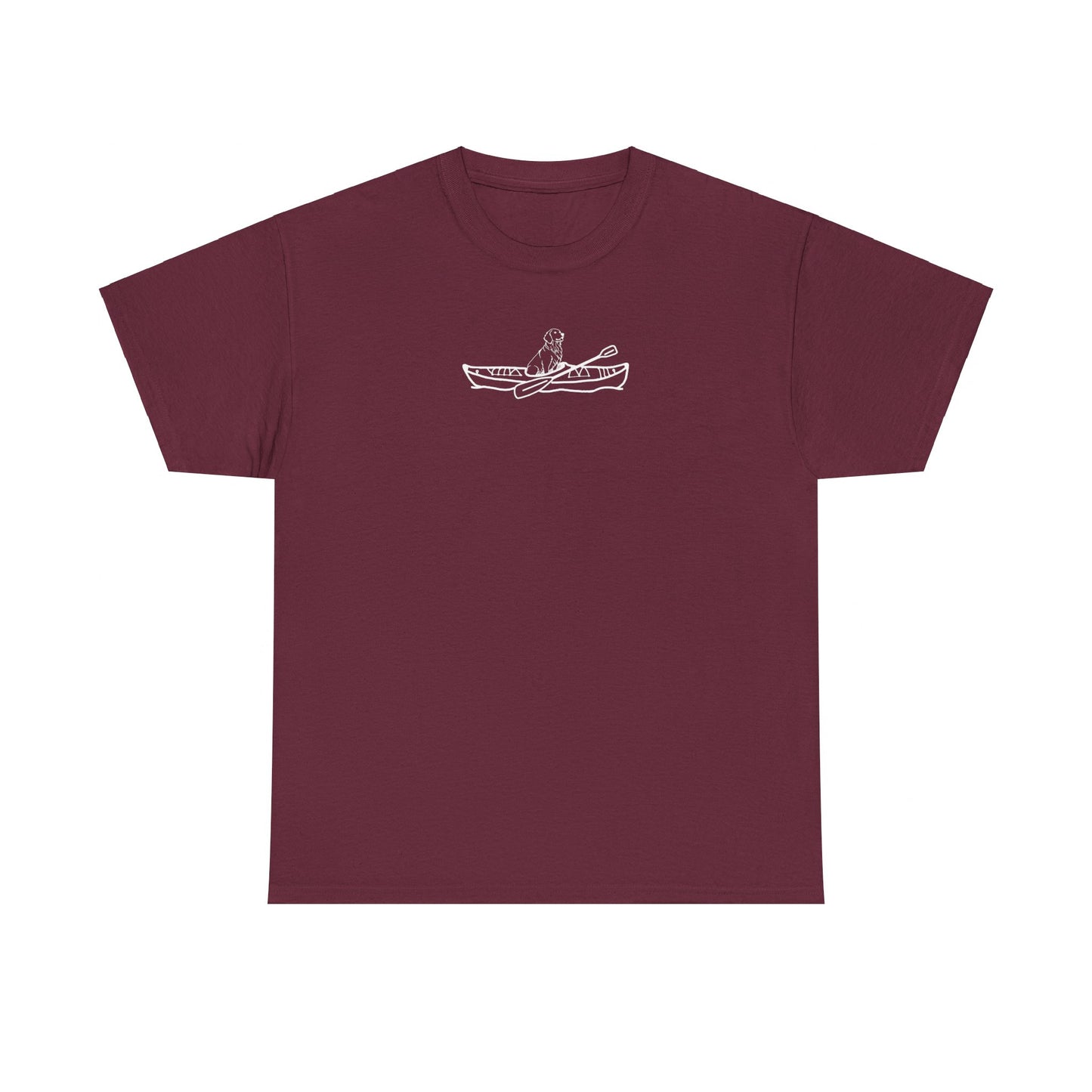 Unisex Heavy Cotton Tee (Kayak Dog Golden Retriever Design)