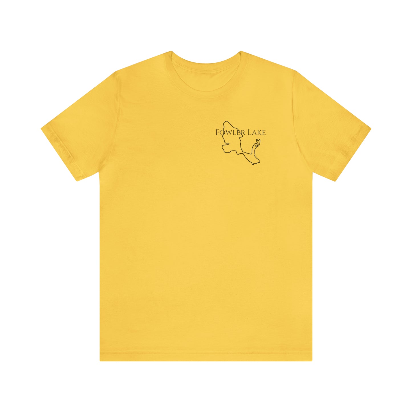 Fowler Lake front, Fishing with Blue Background - Bella & Canvas Unisex Short Sleeve Tee