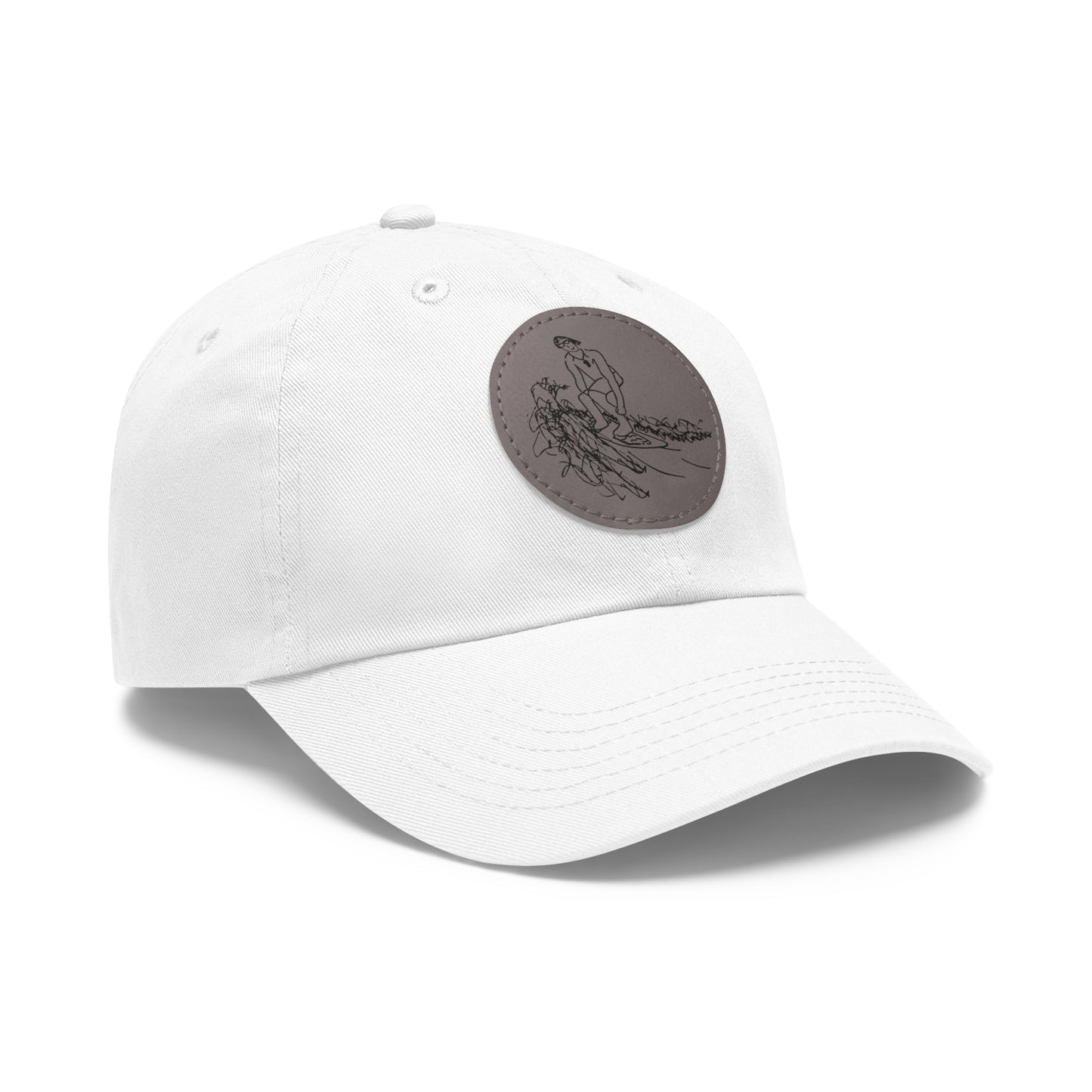 Embroidered Hat With Leather Patch - Surf Sketch