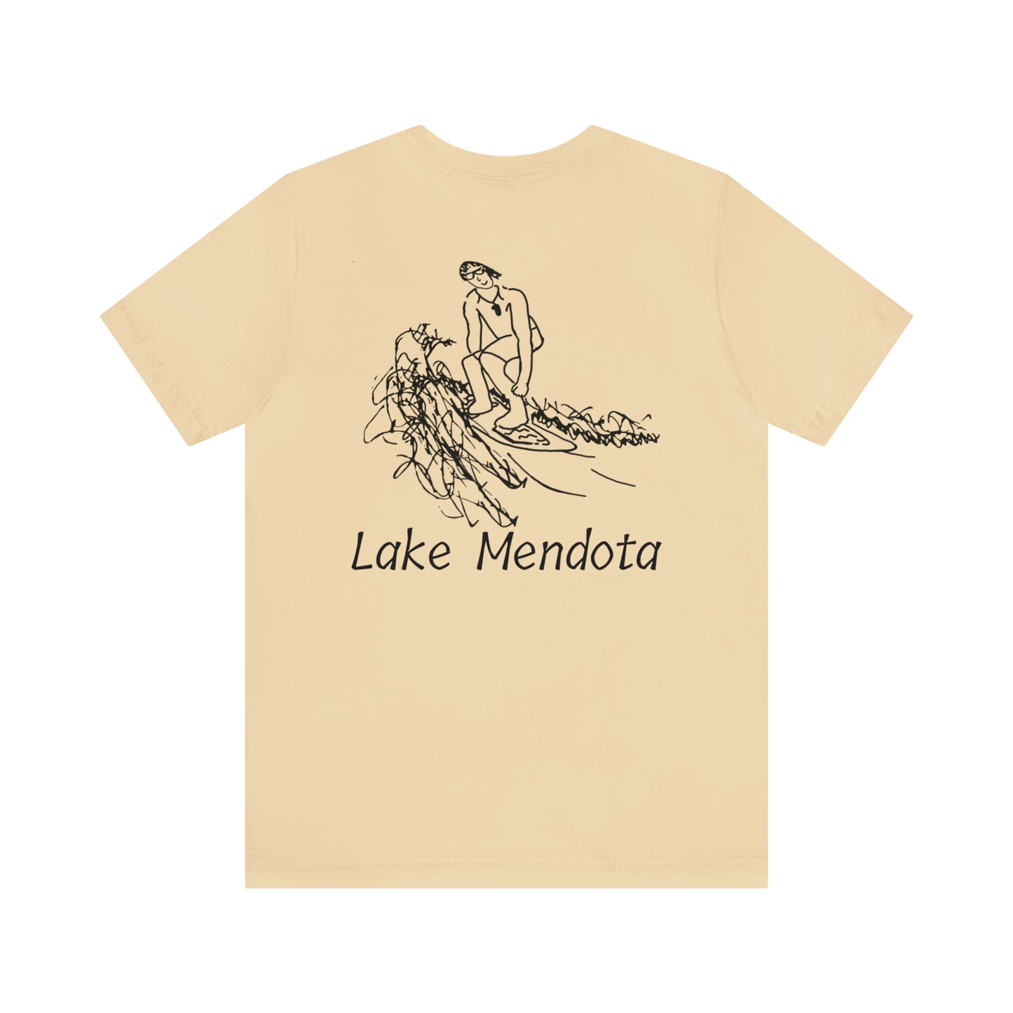 Lake Mendota, Bottle Front & Surfing Sketch - Unisex Lightweight Short Sleeve Tee
