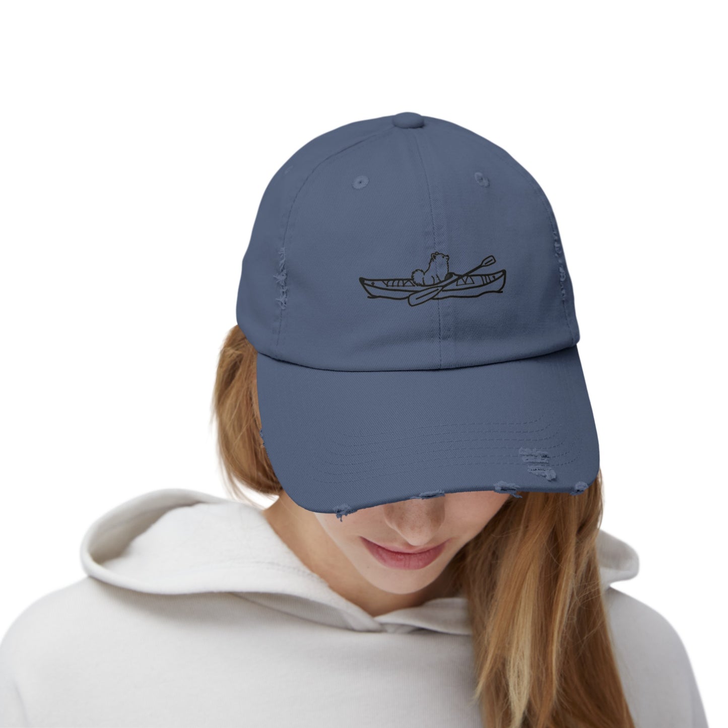 Kayak Dog Pomeranian Unisex Distressed Cap