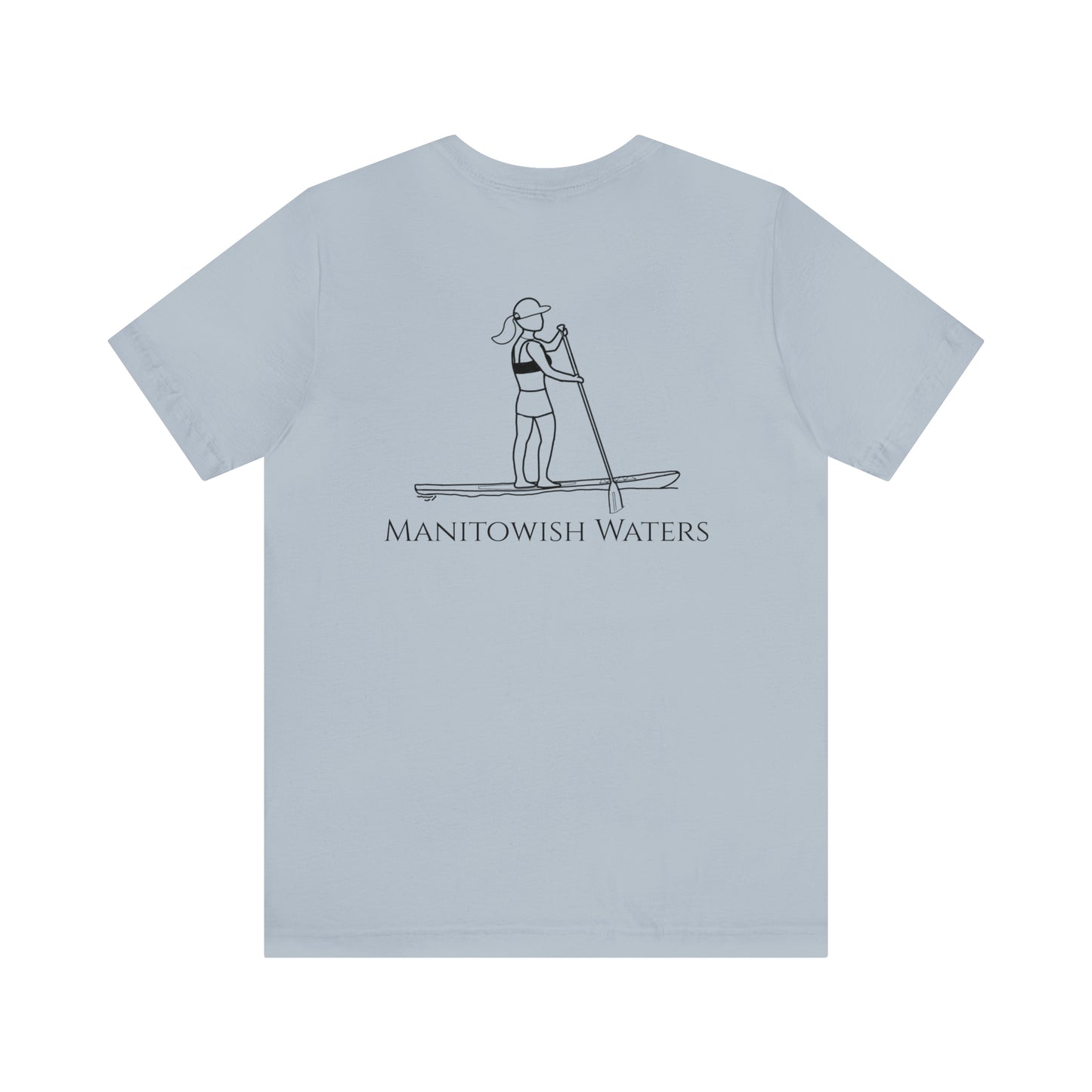 Paddle Board Female Back - Manitowish Waters Unisex Lightweight Short Sleeve Tee