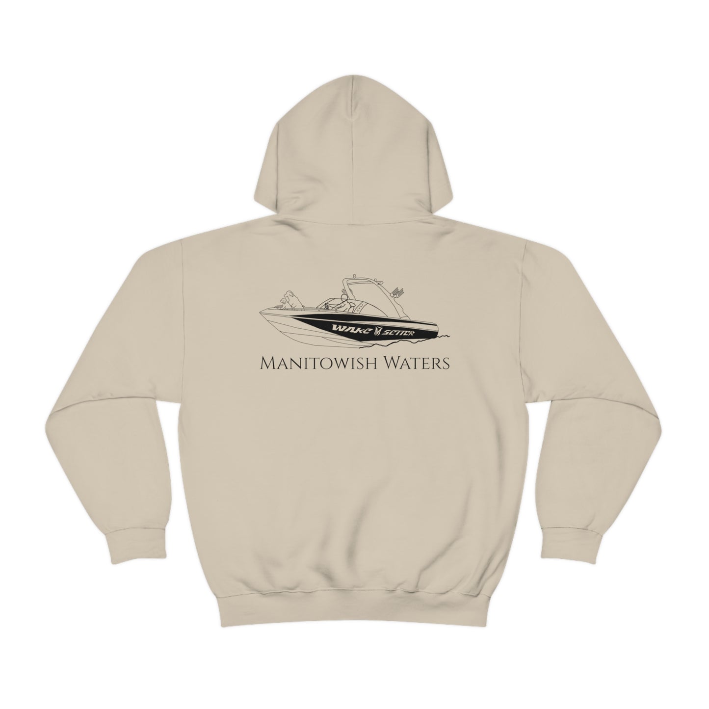Manitowish Waters Surf Sketch Patch, Malibu Wakesetter - Unisex Heavyweight Hooded Sweatshirt