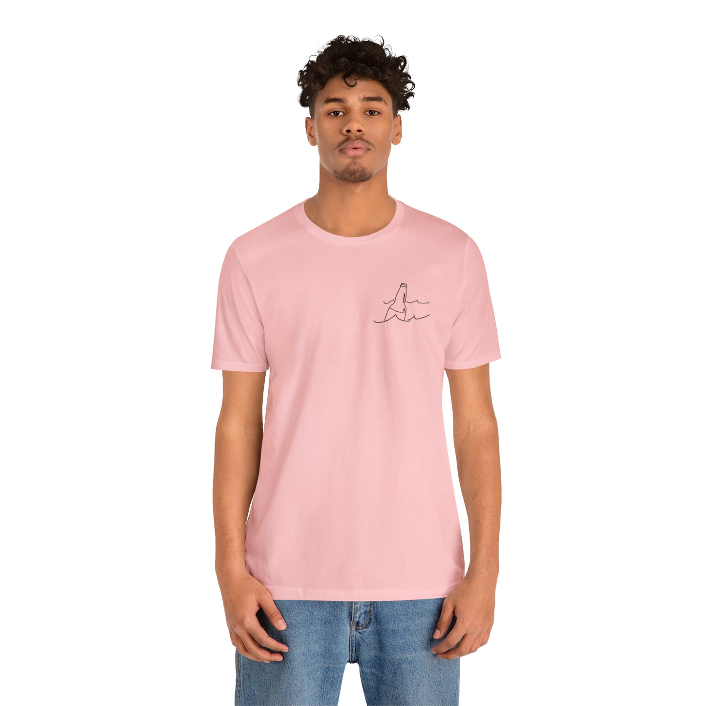 Lac LaBelle, Bottle Front & Surfing Sketch -Unisex Lightweight Short Sleeve Tee