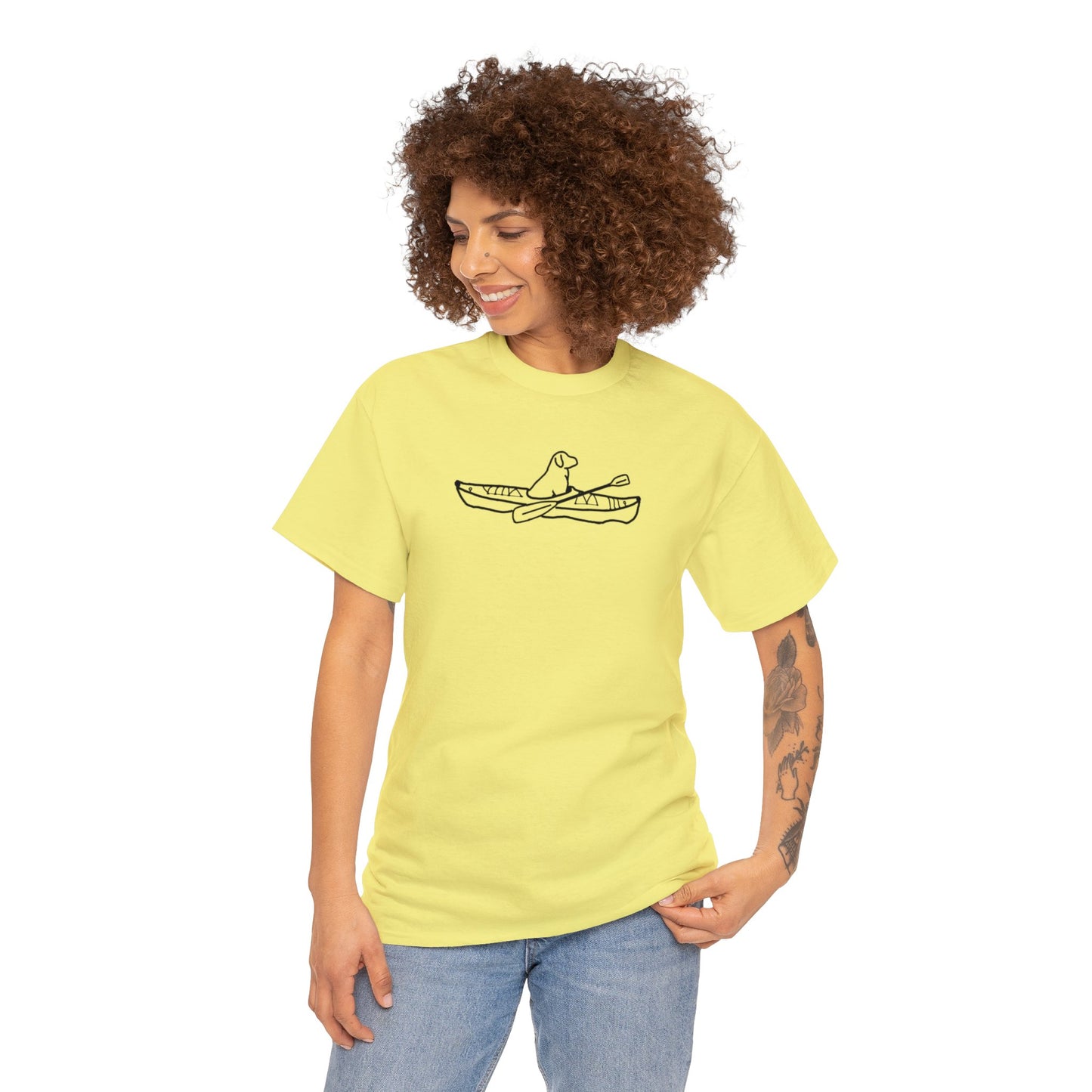 Unisex Heavy Tee Shirt - Kayak Dog