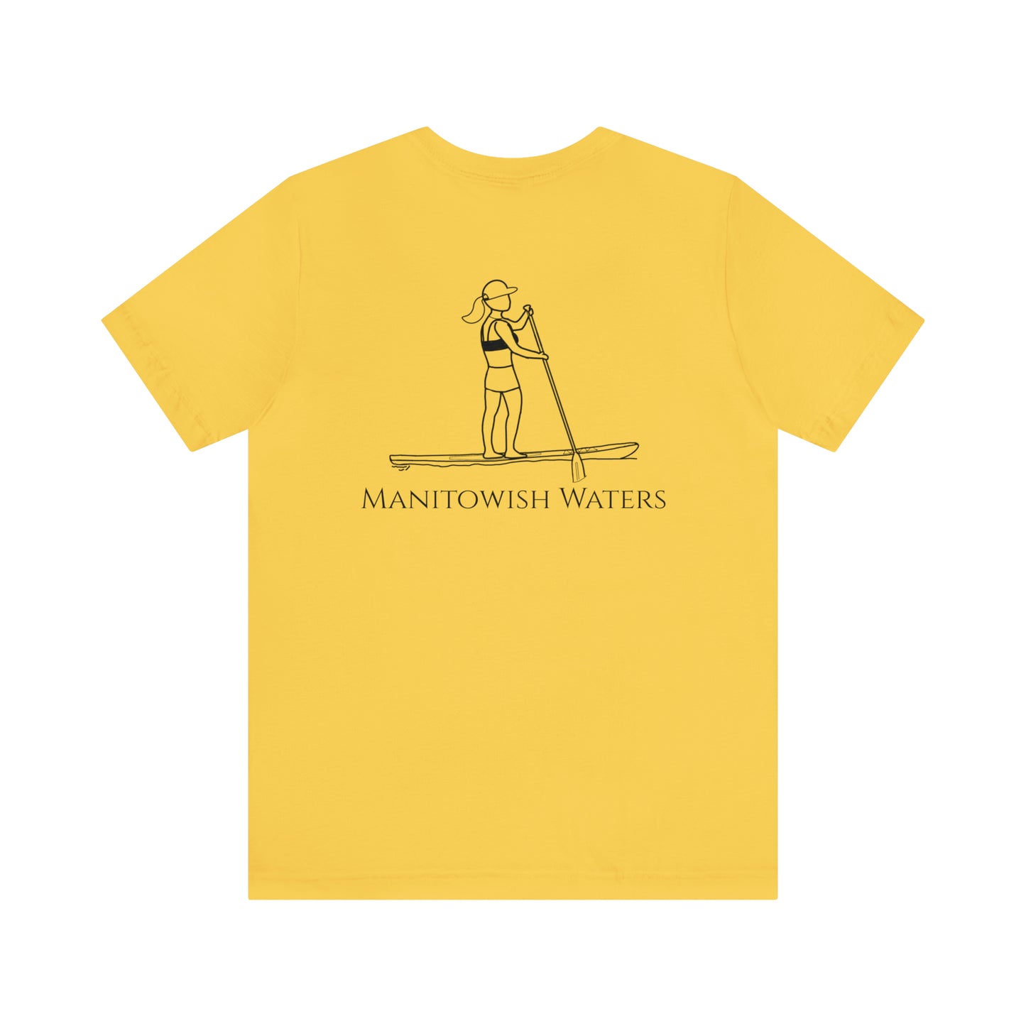 Paddle Board Female Back - Manitowish Waters Unisex Lightweight Short Sleeve Tee