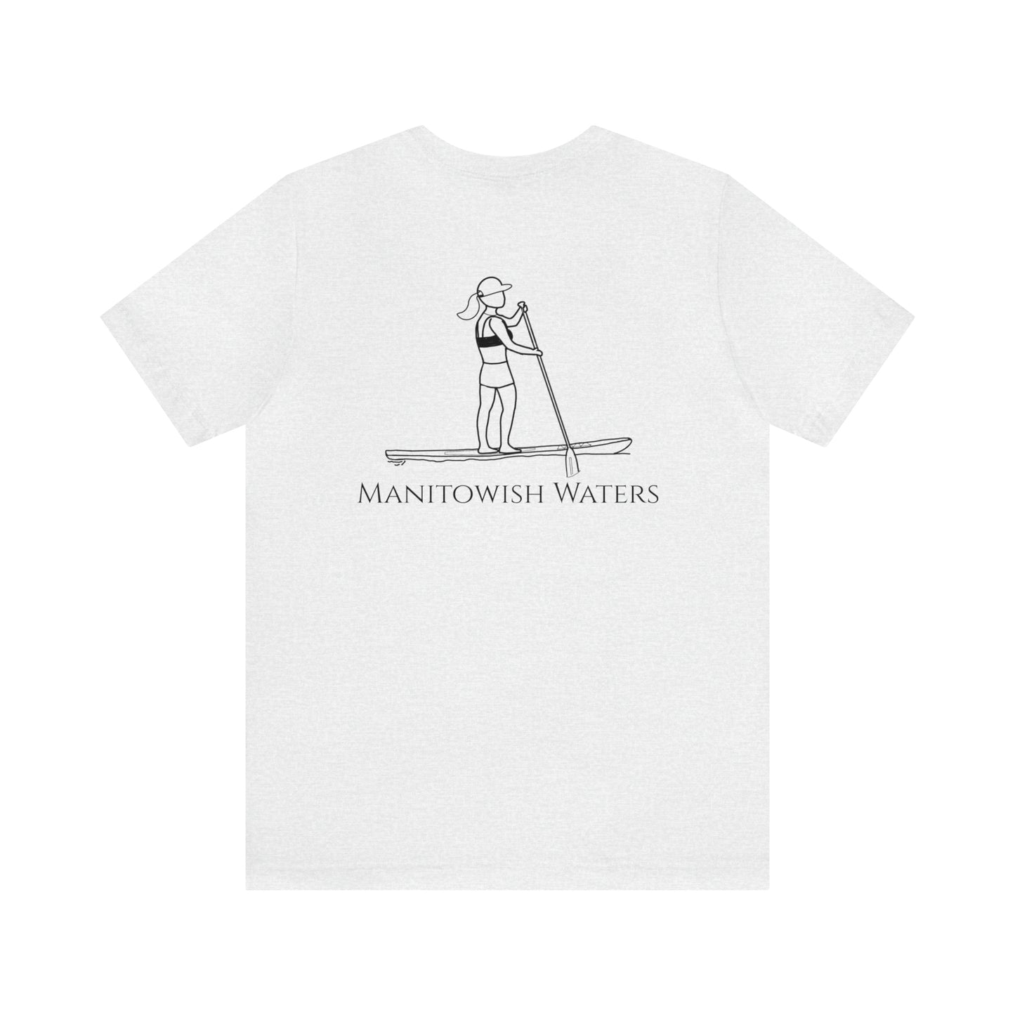 Paddle Board Female Back - Manitowish Waters Unisex Lightweight Short Sleeve Tee