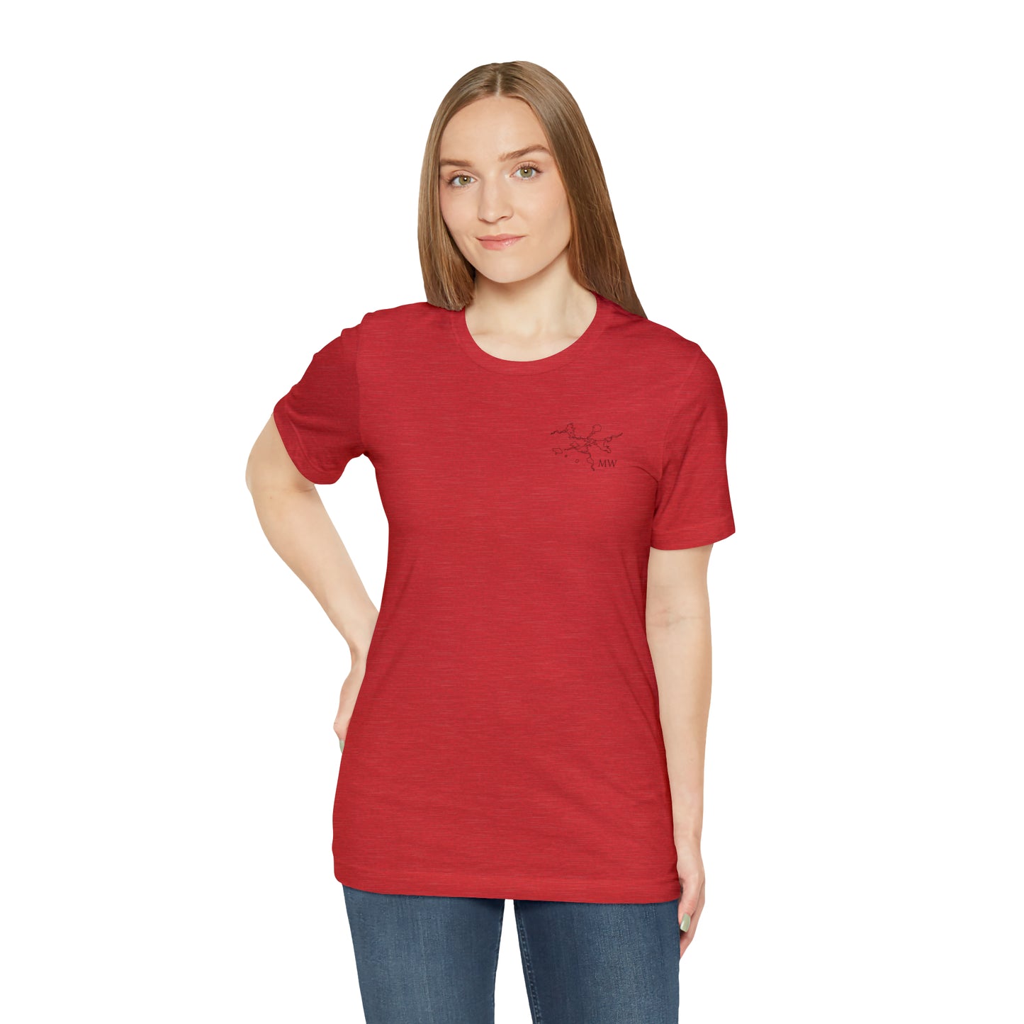Paddle Board Female Back - Manitowish Waters Unisex Lightweight Short Sleeve Tee