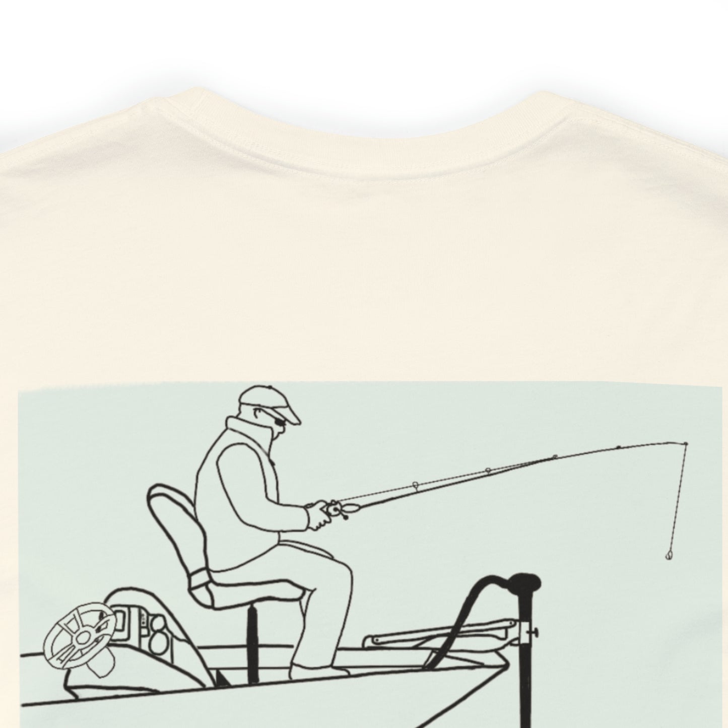 Fowler Lake front, Fishing with Blue Background - Bella & Canvas Unisex Short Sleeve Tee
