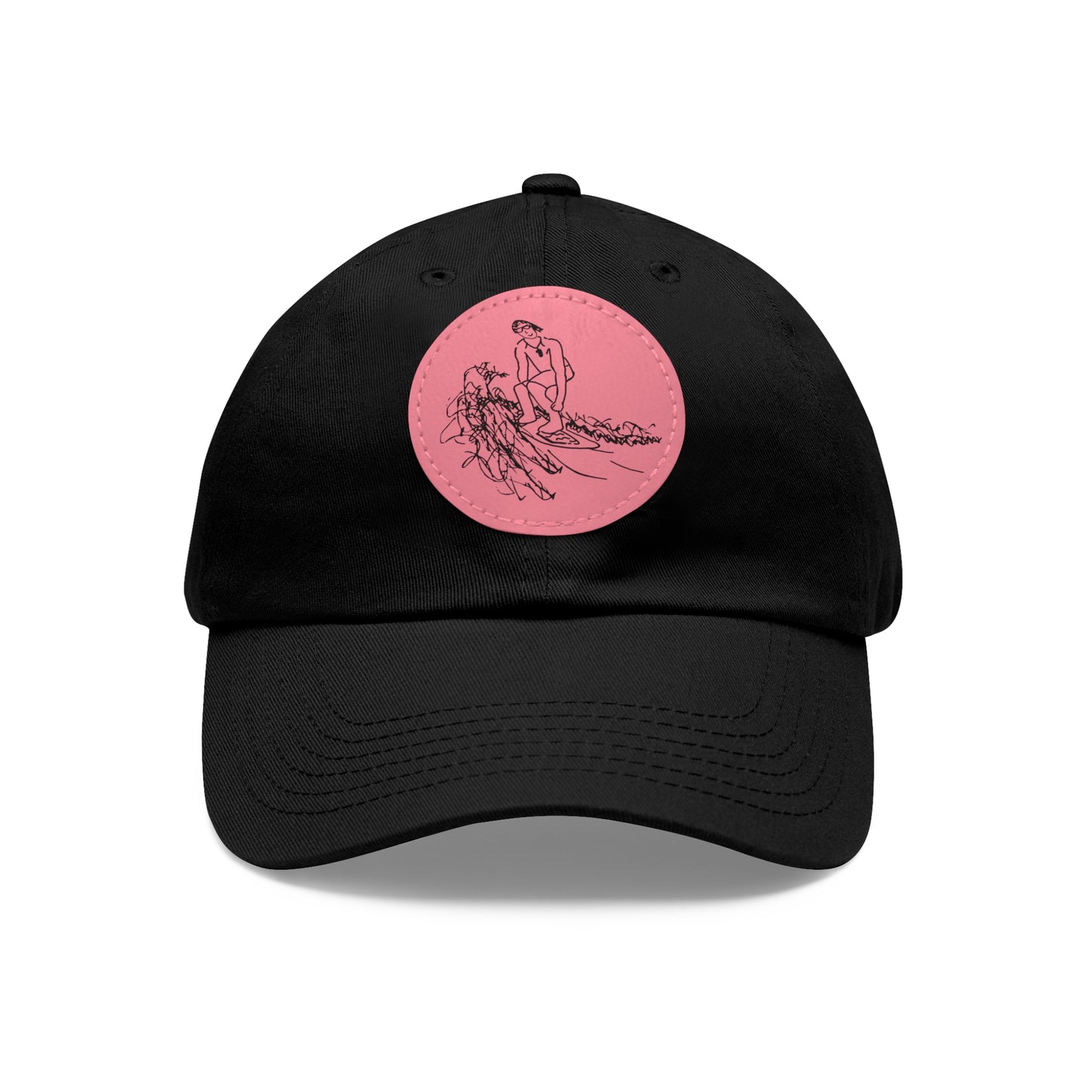 Embroidered Hat With Leather Patch - Surf Sketch