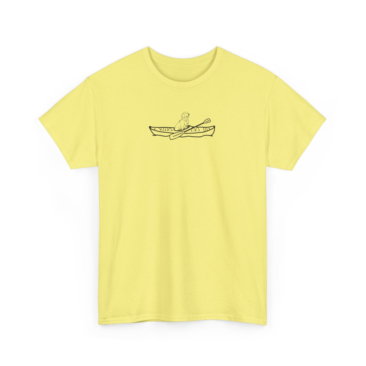 Unisex Heavy Cotton Tee (Kayak Dog Golden Retriever Design)