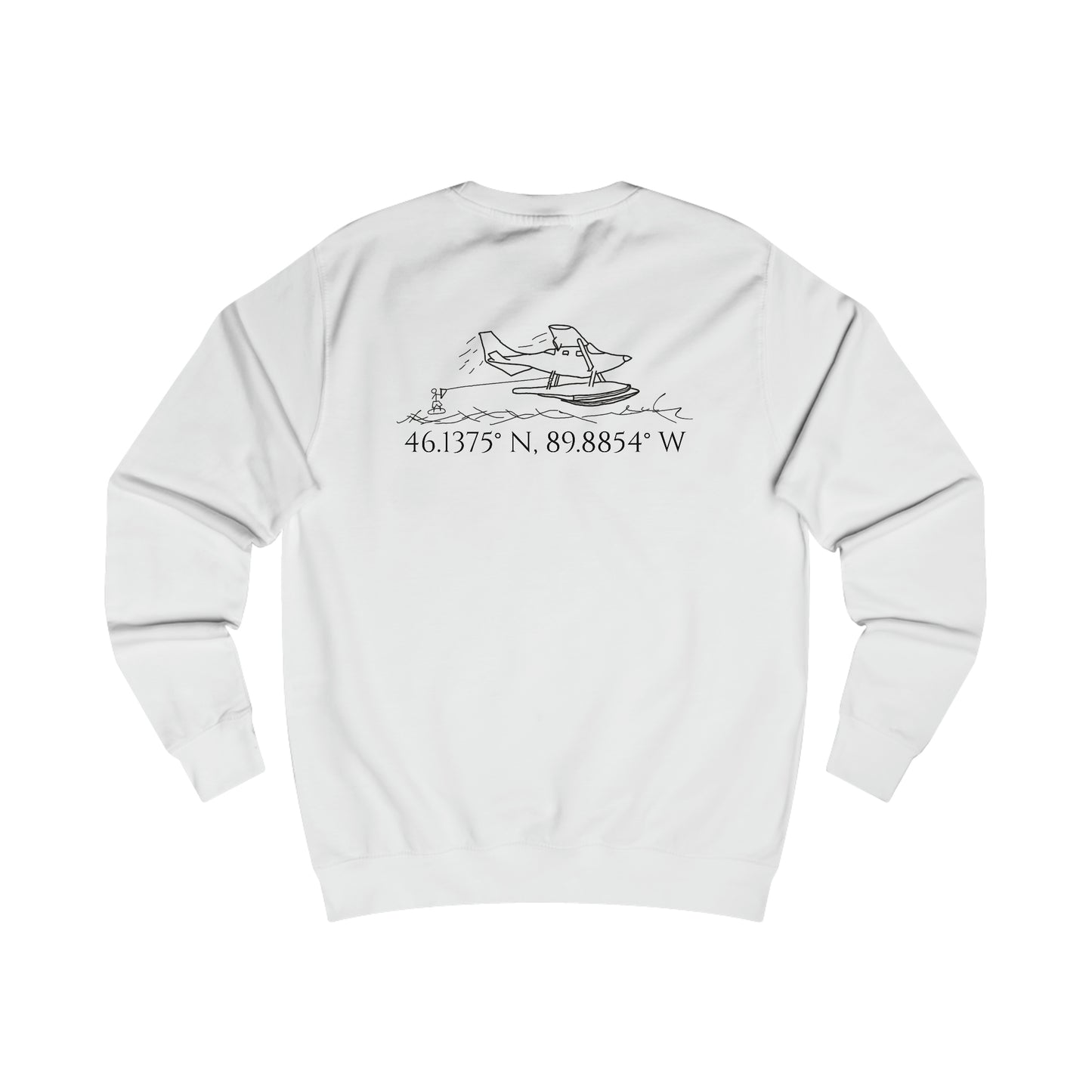 Manitowish Waters Float Plane With Coordinates - Men's Crewneck