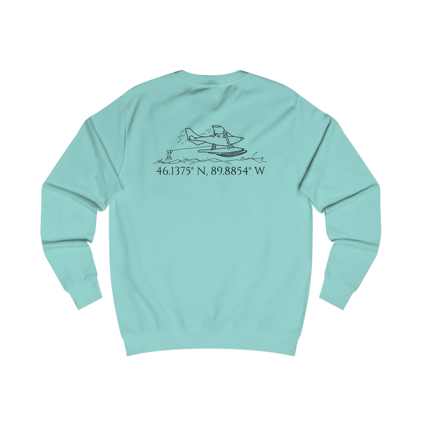 Manitowish Waters Float Plane With Coordinates - Men's Crewneck