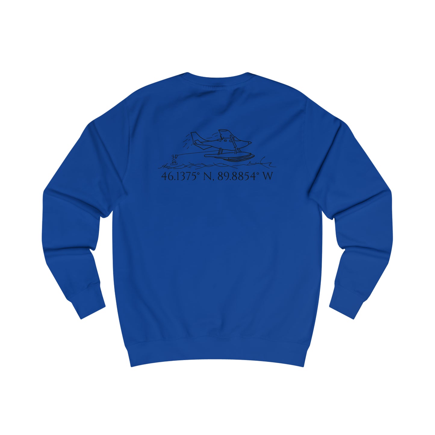 Manitowish Waters Float Plane With Coordinates - Men's Crewneck