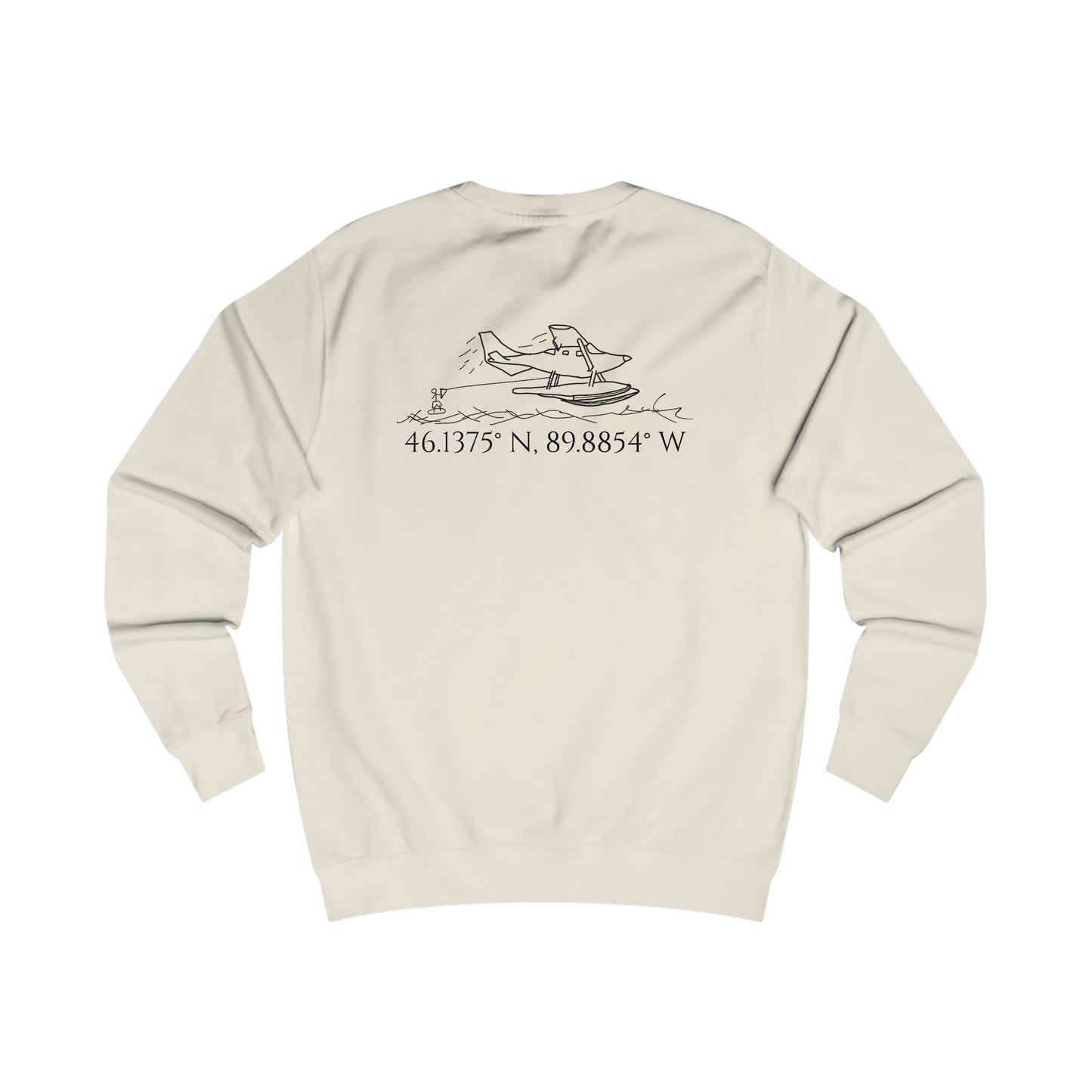 Manitowish Waters Float Plane With Coordinates - Men's Crewneck
