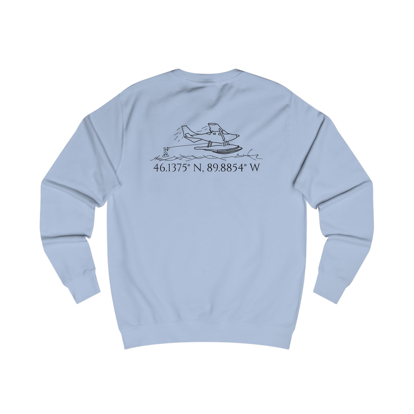Manitowish Waters Float Plane With Coordinates - Men's Crewneck