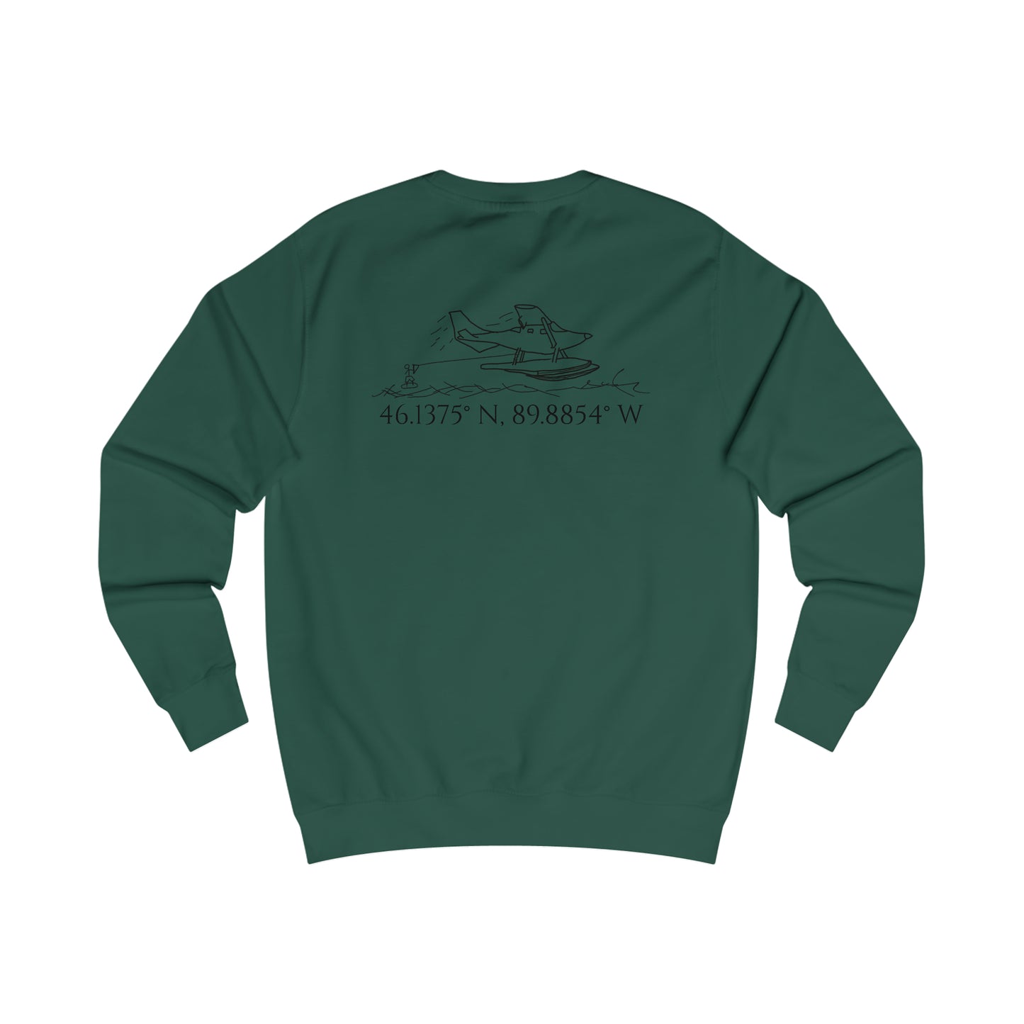 Manitowish Waters Float Plane With Coordinates - Men's Crewneck