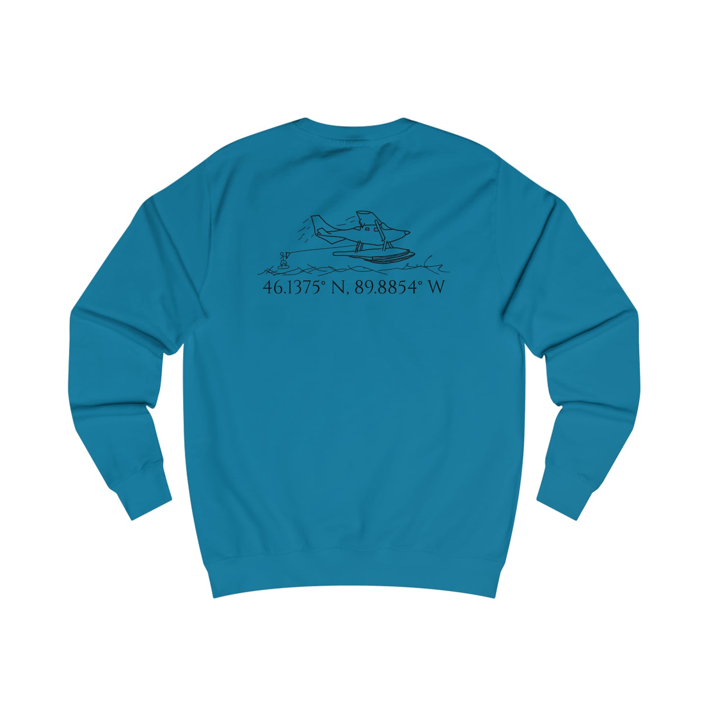 Manitowish Waters Float Plane With Coordinates - Men's Crewneck